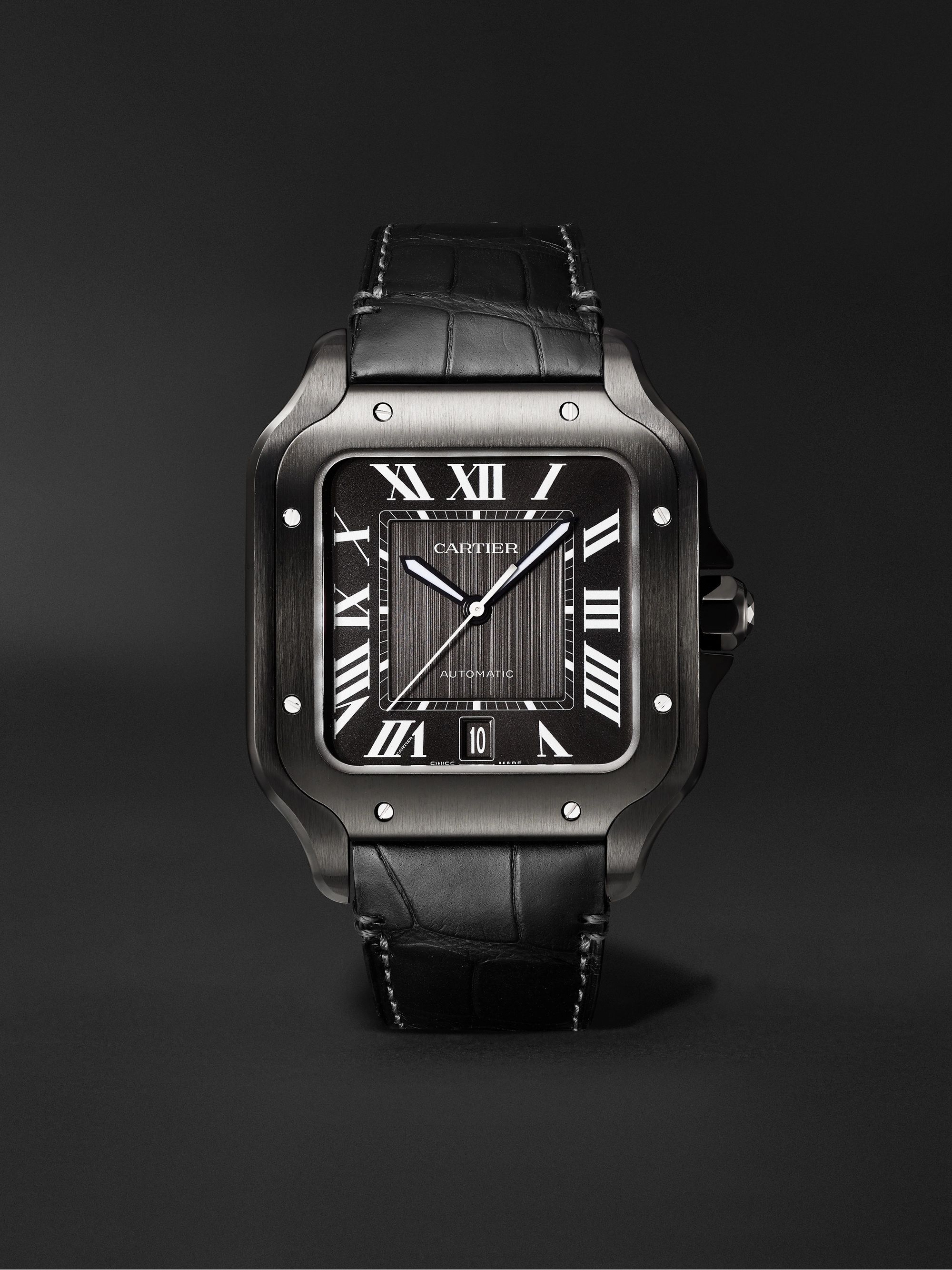 CARTIER Santos de Cartier Automatic 39.8mm Steel and Alligator Leather Watch, Ref. No. WSSA0039