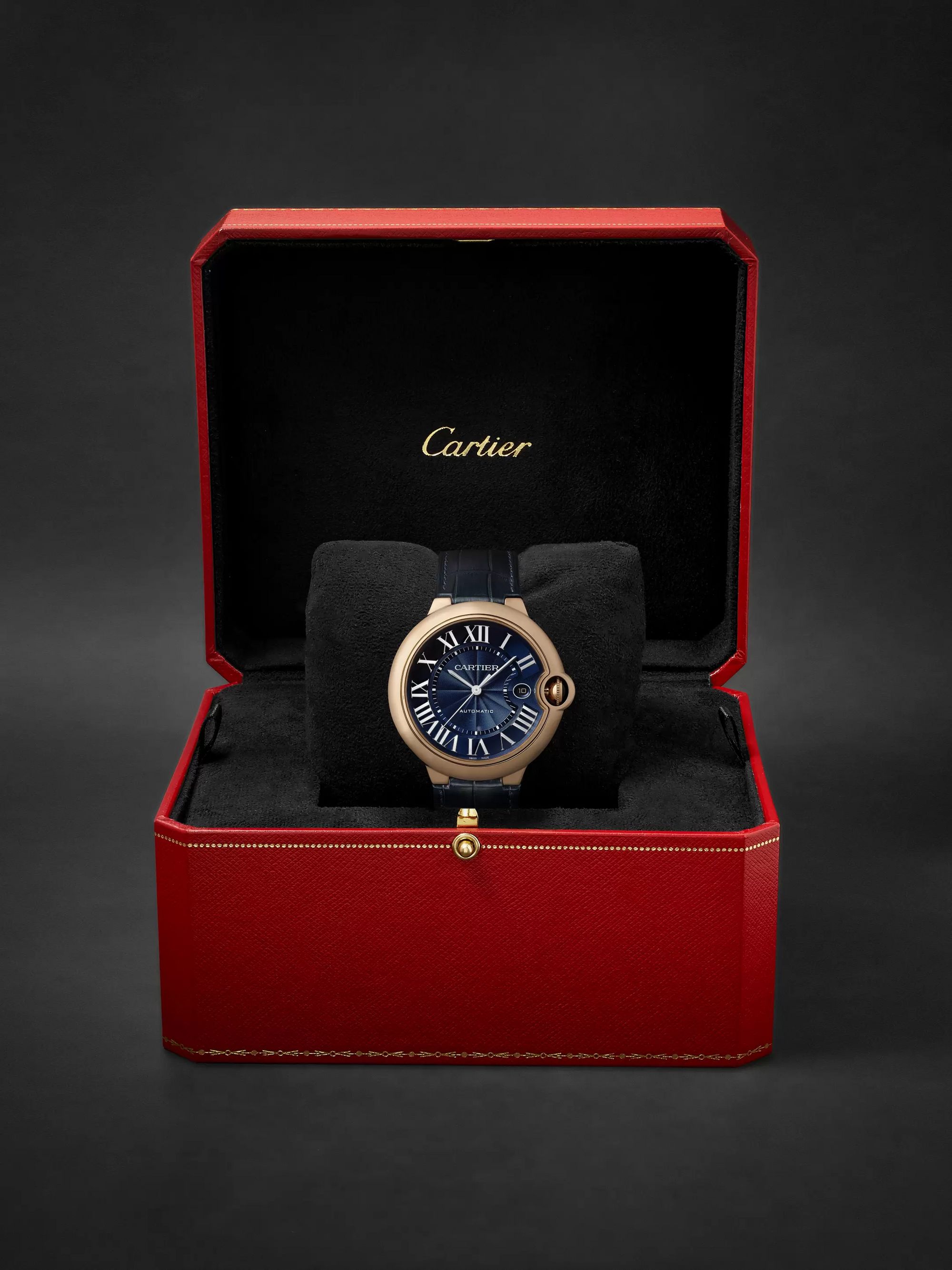 CARTIER Ballon Bleu de Cartier Automatic 42mm 18-Karat Pink Gold and Alligator Watch, Ref. No. WGBB0036