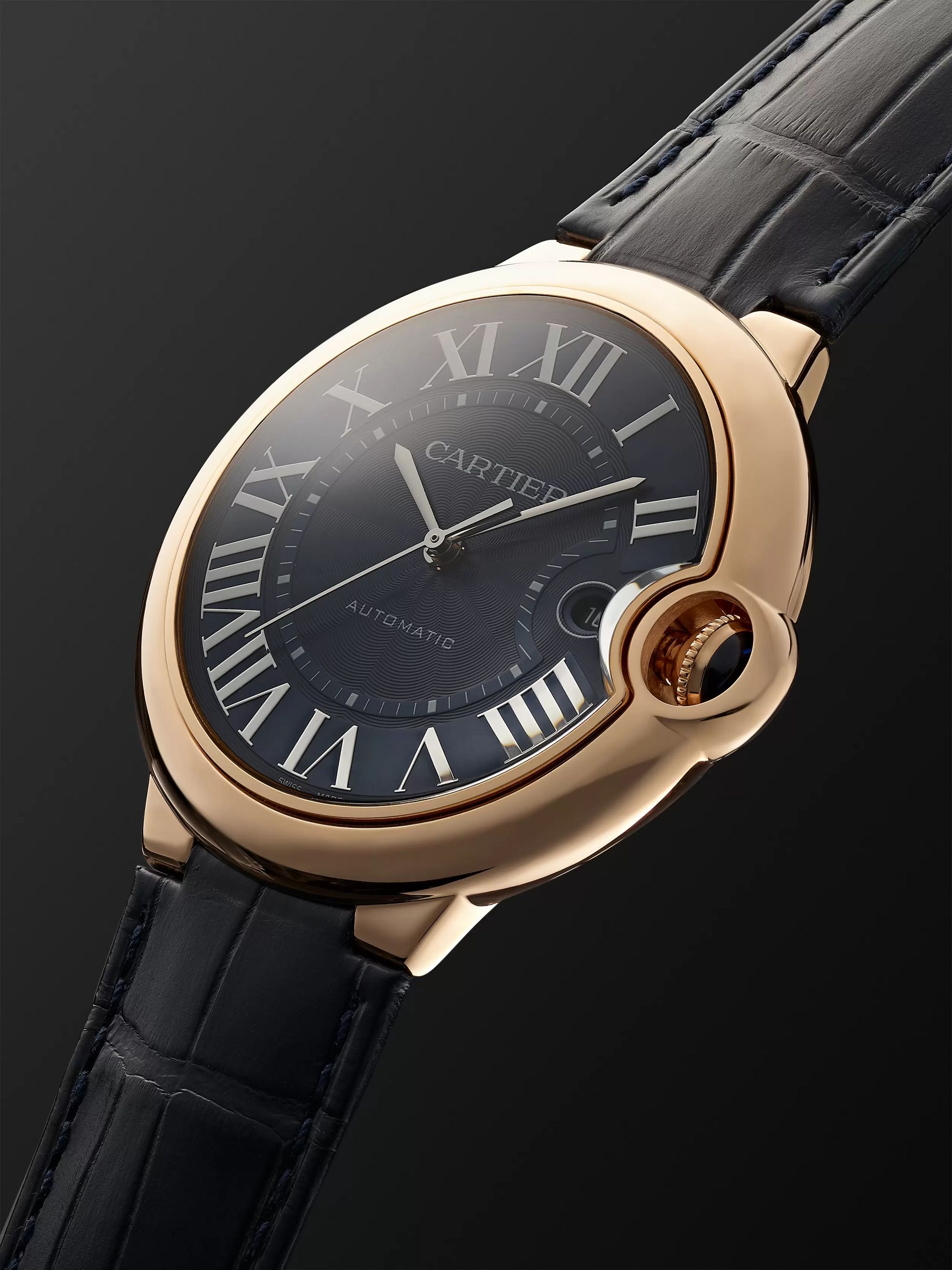 CARTIER Ballon Bleu de Cartier Automatic 42mm 18-Karat Pink Gold and Alligator Watch, Ref. No. WGBB0036