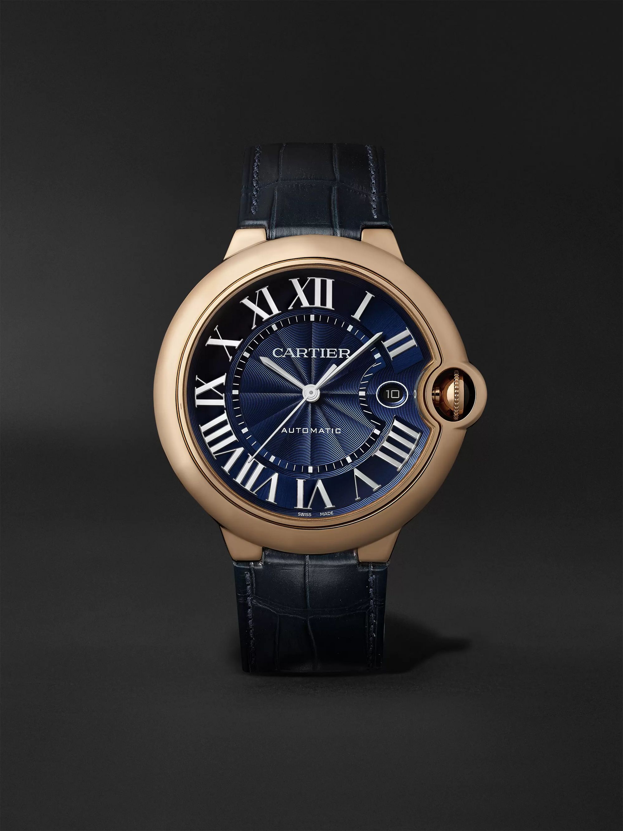 CARTIER Ballon Bleu de Cartier Automatic 42mm 18-Karat Pink Gold and Alligator Watch, Ref. No. WGBB0036