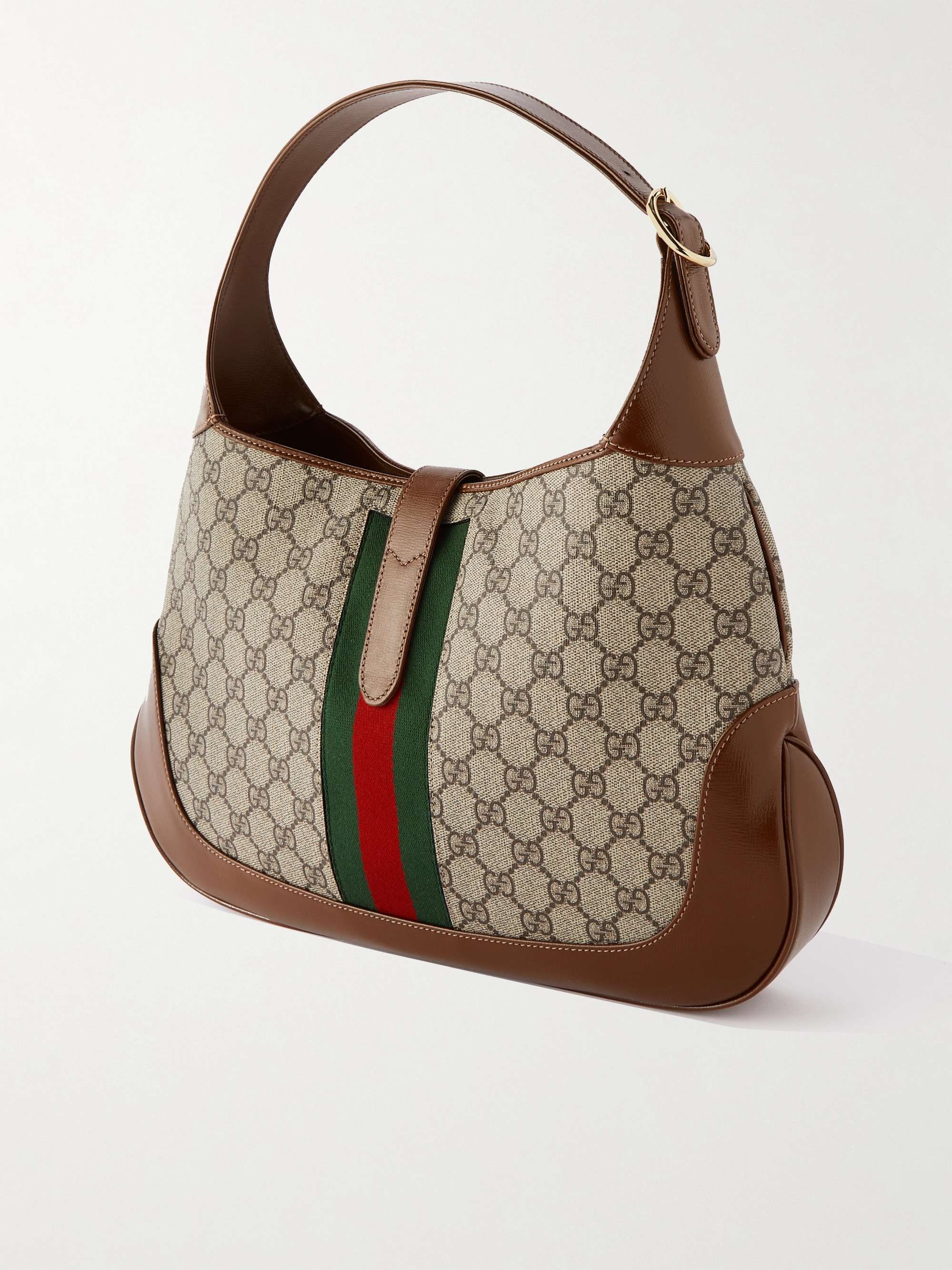 GUCCI Jackie 1961 Medium Webbing-Trimmed Monogrammed Coated-Canvas and Leather Tote Bag