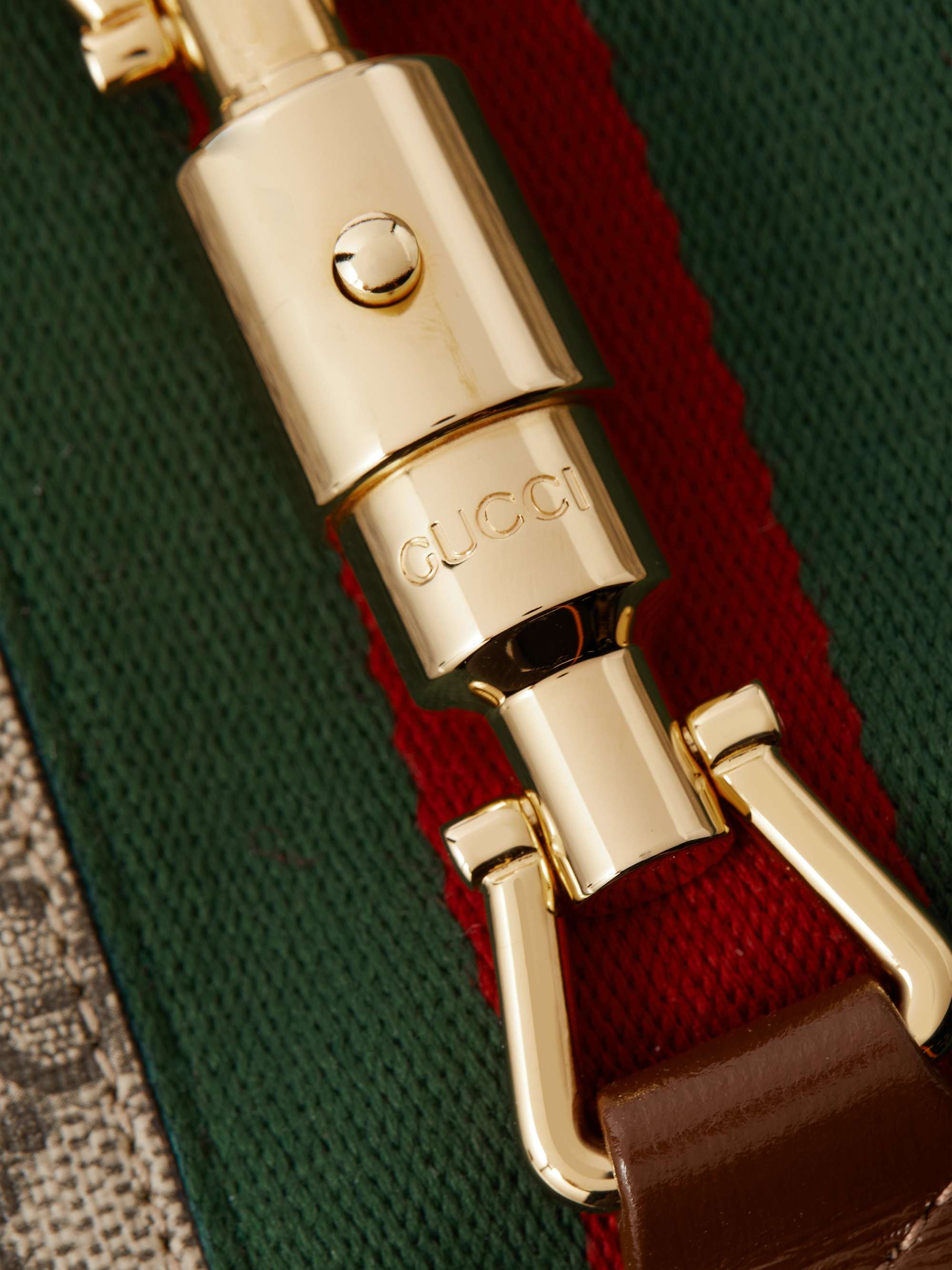 GUCCI Jackie 1961 Medium Webbing-Trimmed Monogrammed Coated-Canvas and Leather Tote Bag