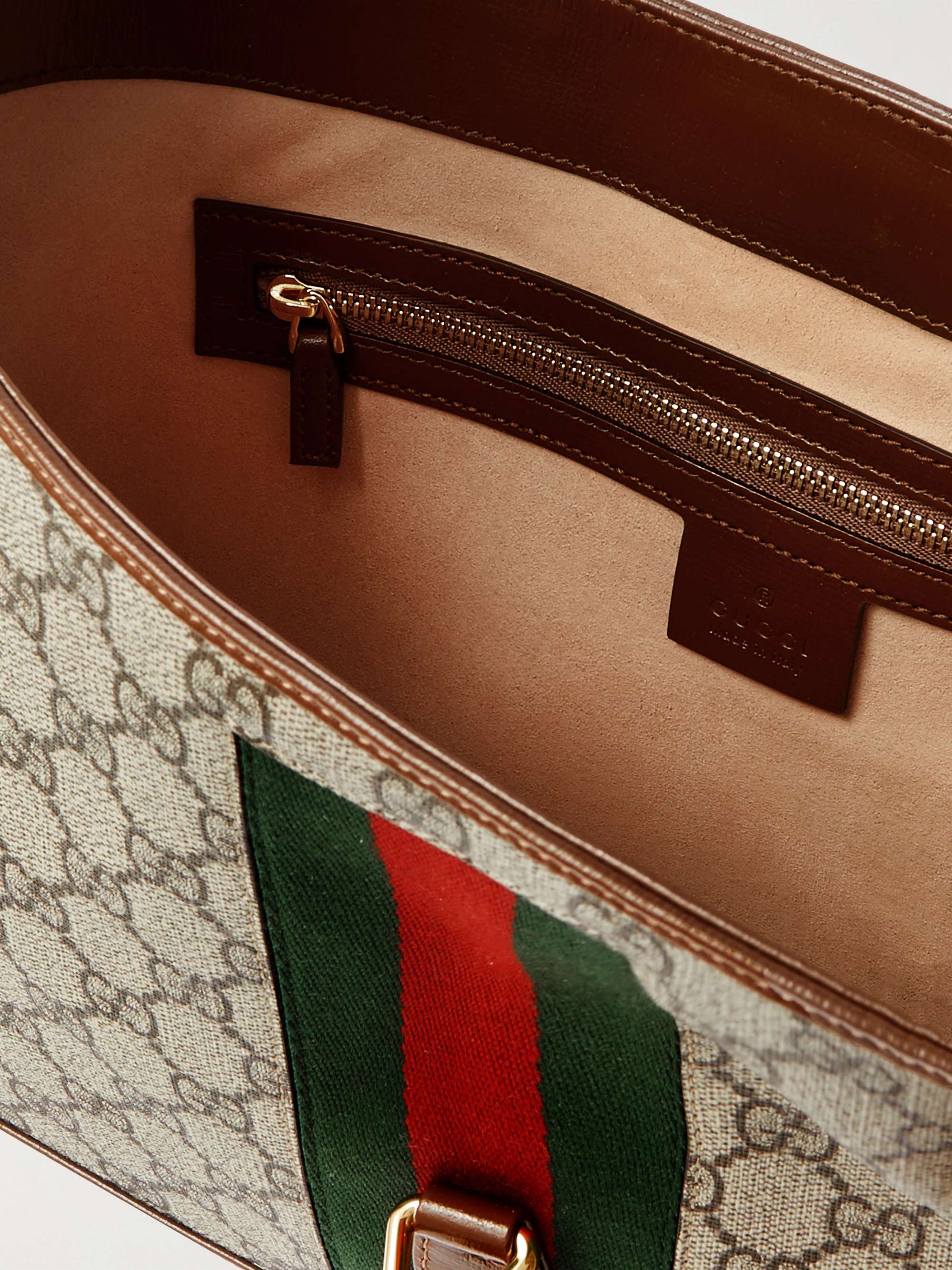 GUCCI Jackie 1961 Medium Webbing-Trimmed Monogrammed Coated-Canvas and Leather Tote Bag