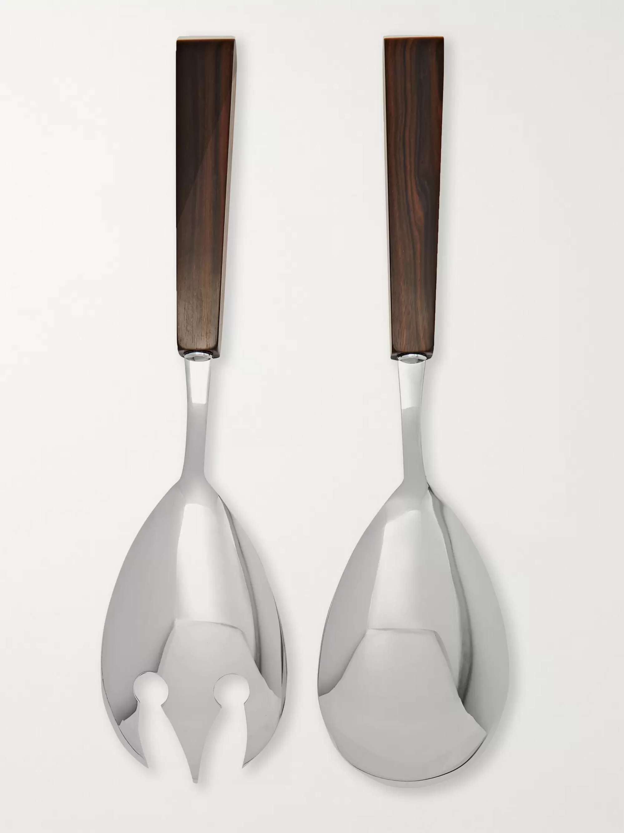 LORENZI MILANO Stainless Steel and Ebony Salad Serving Set