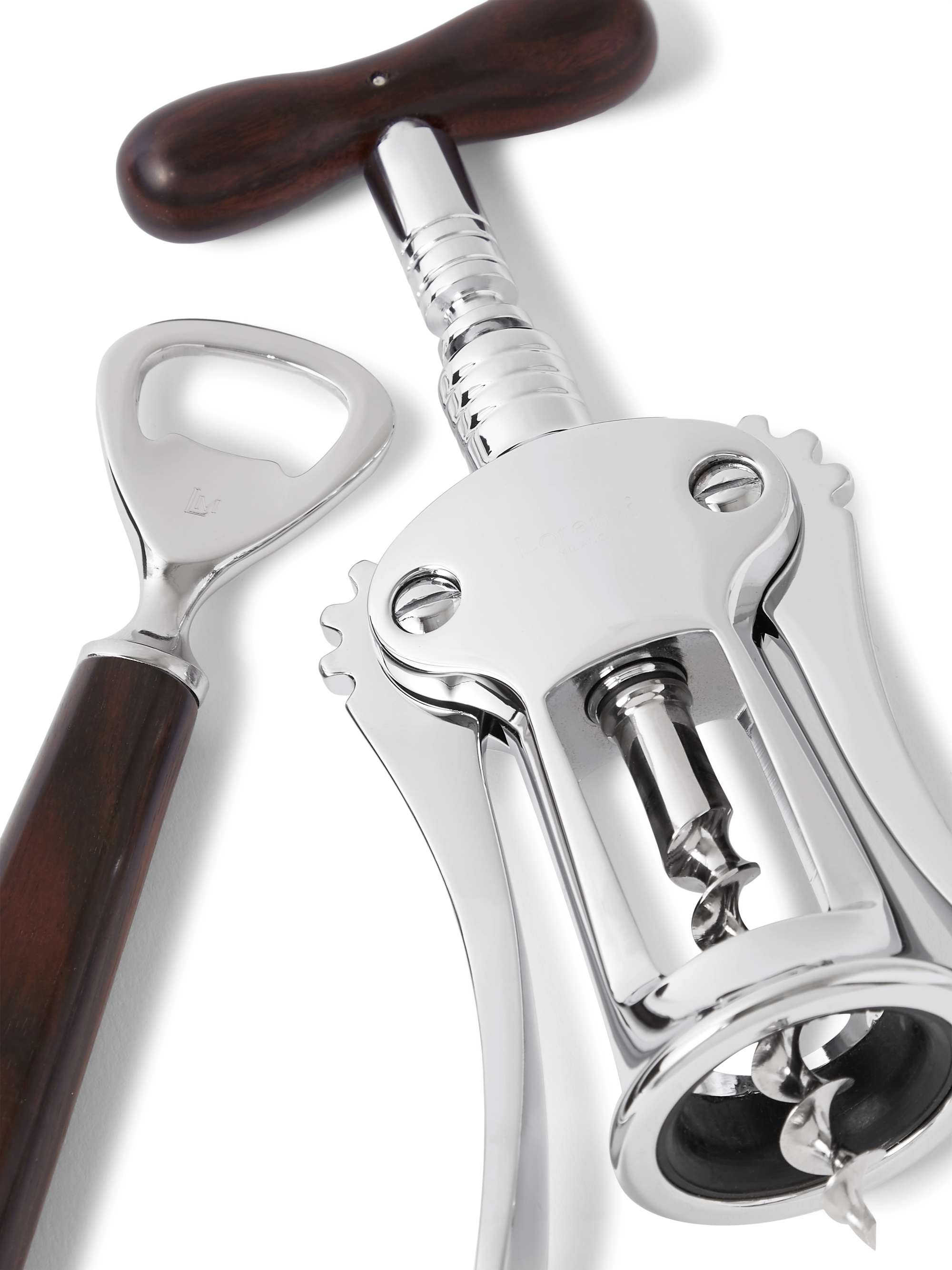 LORENZI MILANO Ebony, Chrome-Plated and Leather Wine Set