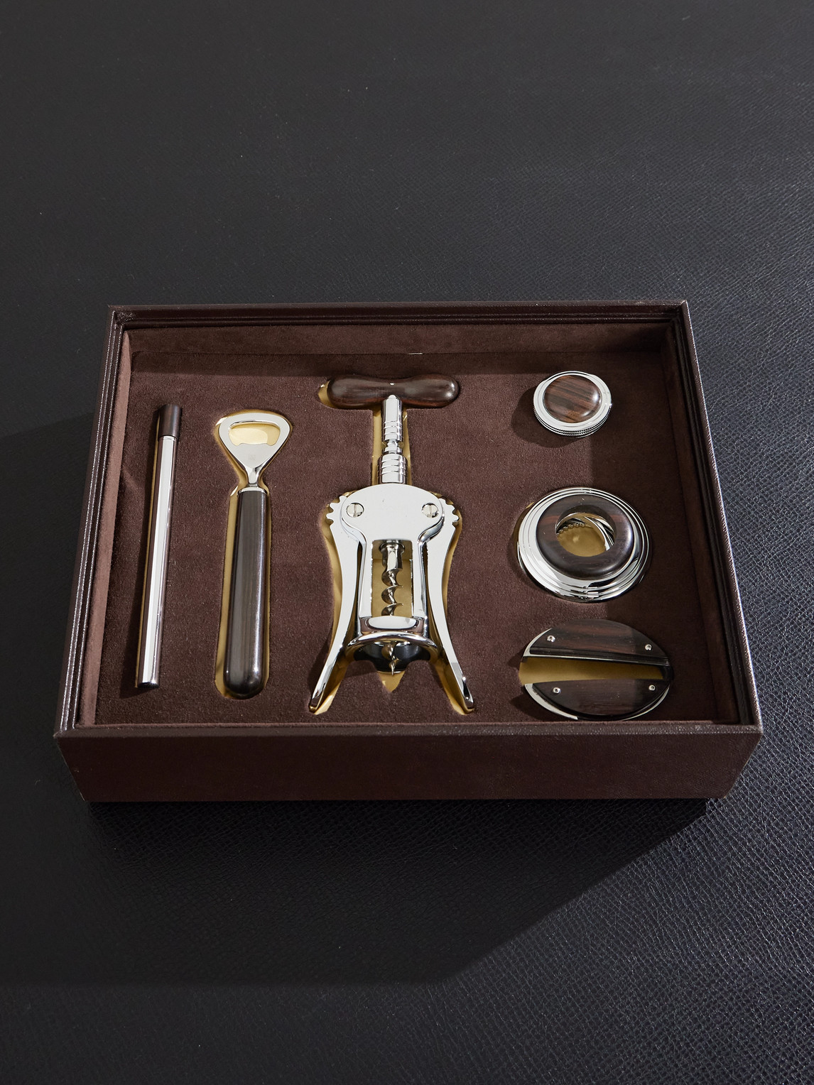 Lorenzi Milano Ebony, Chrome-Plated and Leather Wine Set - Men