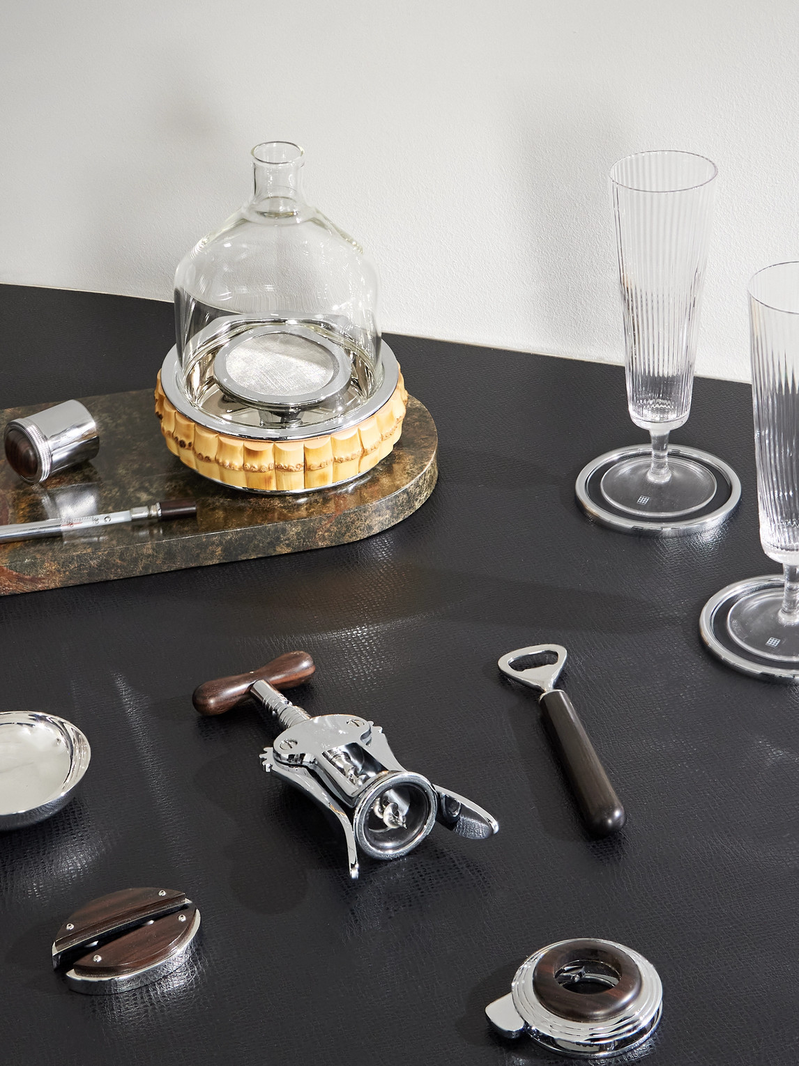 Ebony, Chrome-Plated and Leather Wine Set — 2