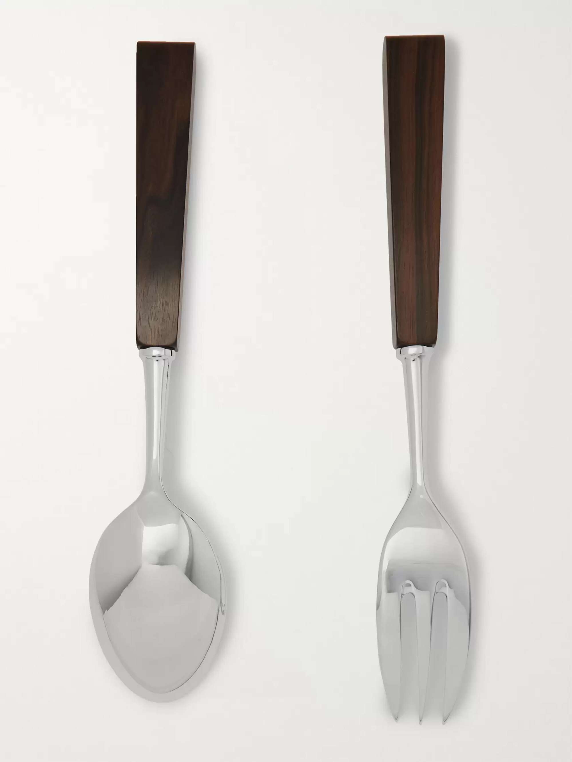 LORENZI MILANO Stainless Steel and Ebony Salad Serving Set