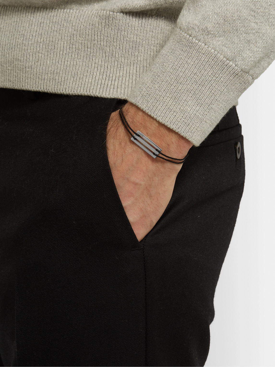 Le Gramme Le 25/10 Cord And Sterling Silver Bracelet In Black