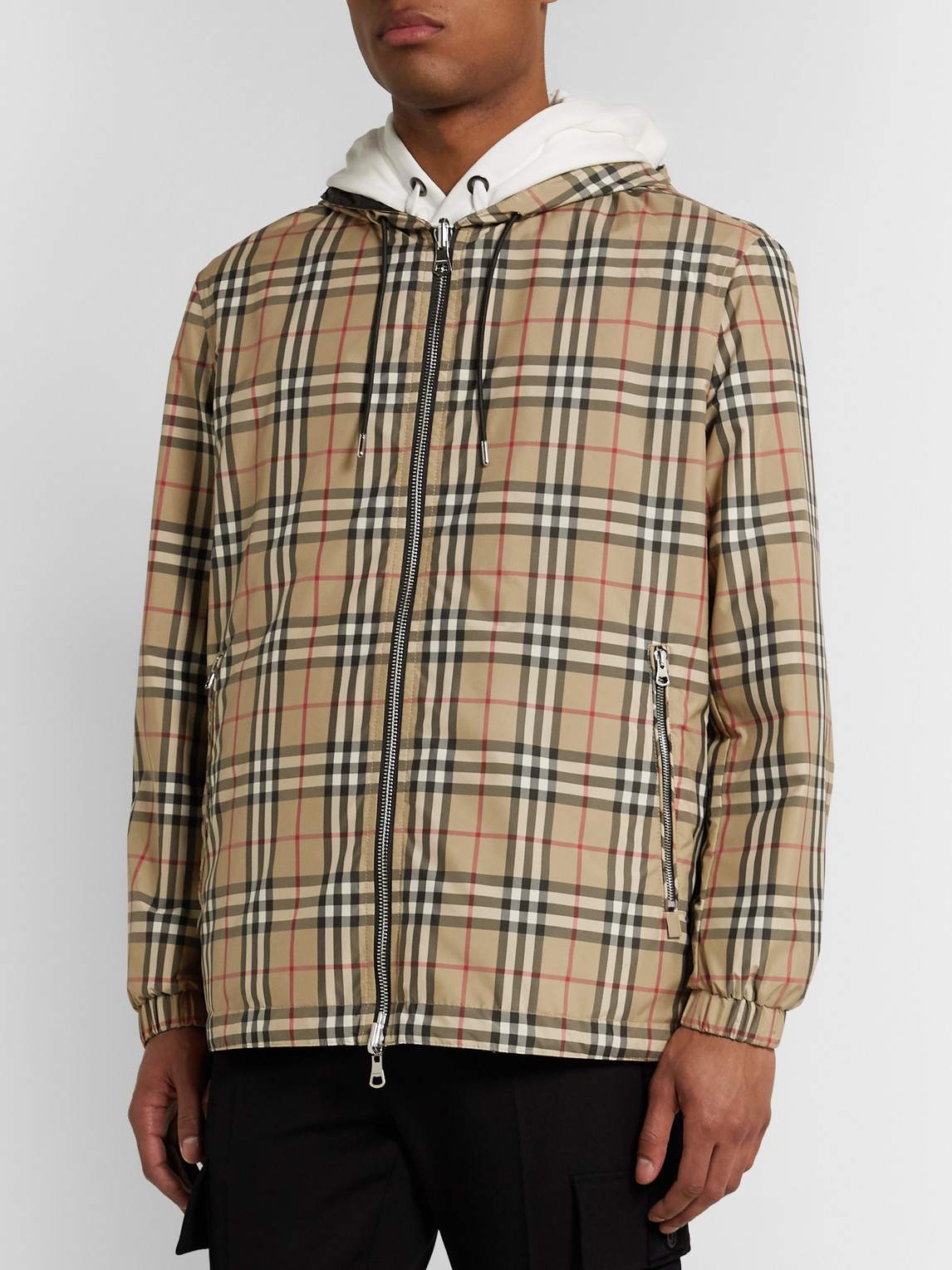 Shop Burberry Reversible Checked Shell And Econyl Hooded Jacket In Brown