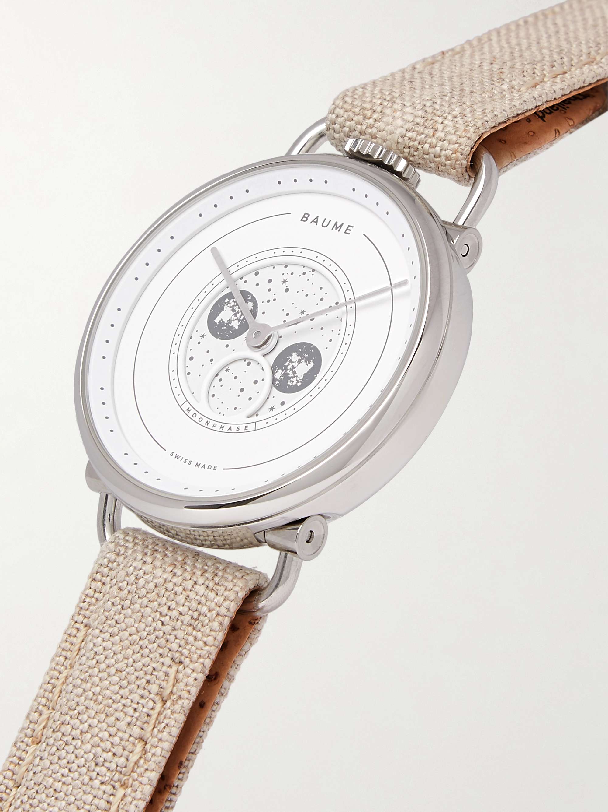 BAUME Moon-Phase 35mm Stainless Steel and Linen Watch, Ref. No. 10639