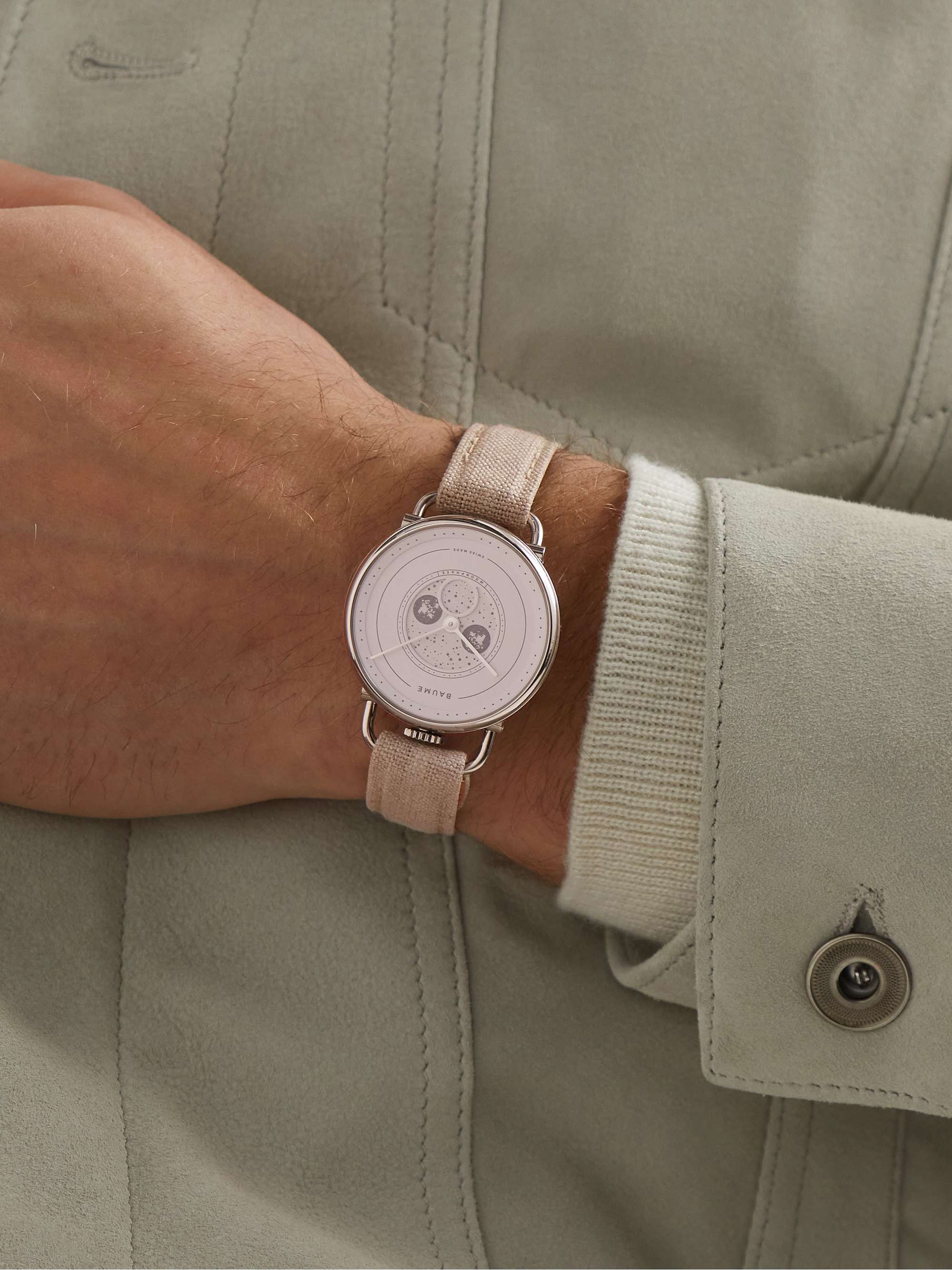 BAUME Moon-Phase 35mm Stainless Steel and Linen Watch, Ref. No. 10639