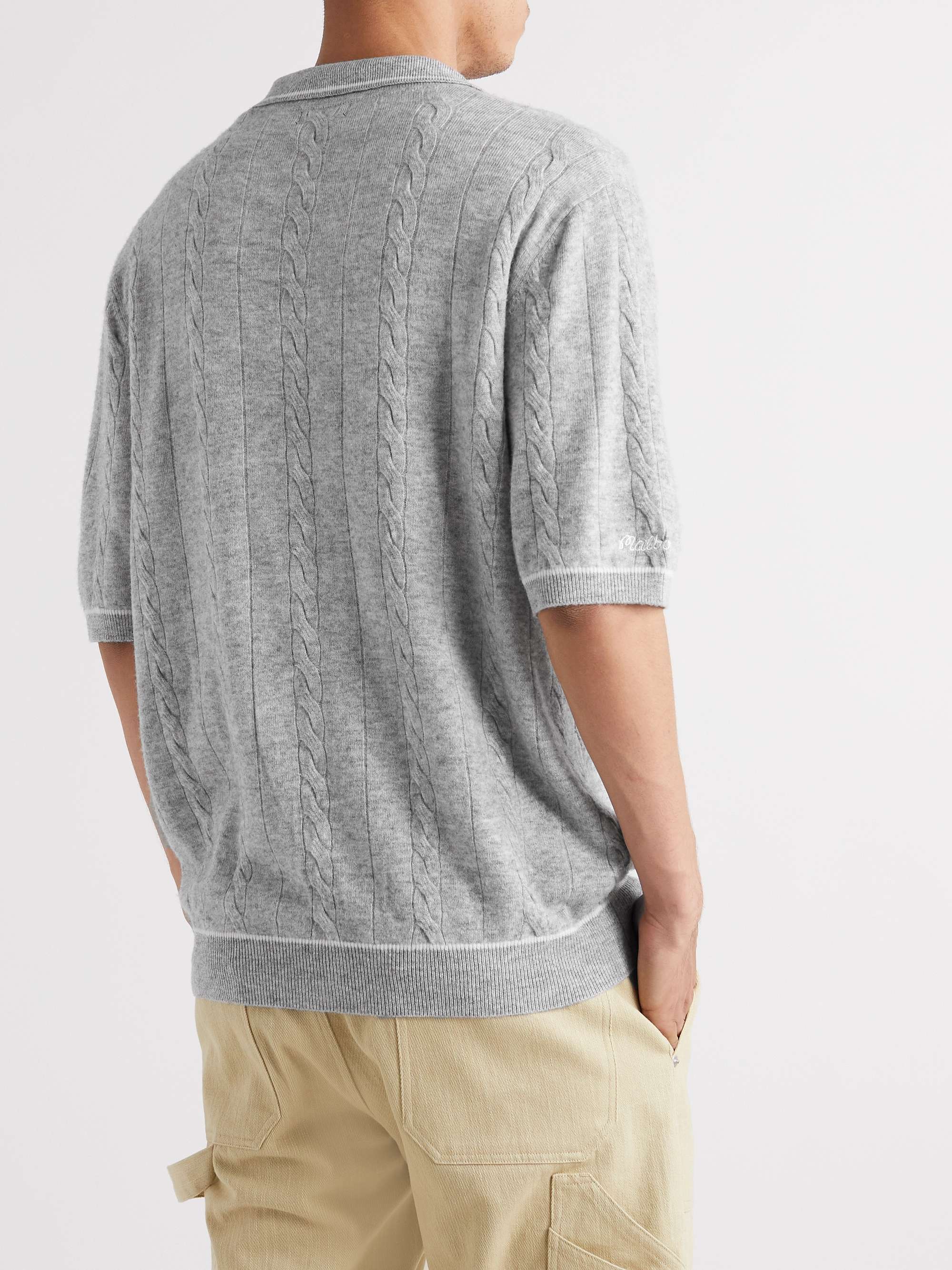 MALBON GOLF Clubhouse Logo-Embroidered Cable-Knit Wool and Cashmere-Blend Golf Polo Shirt
