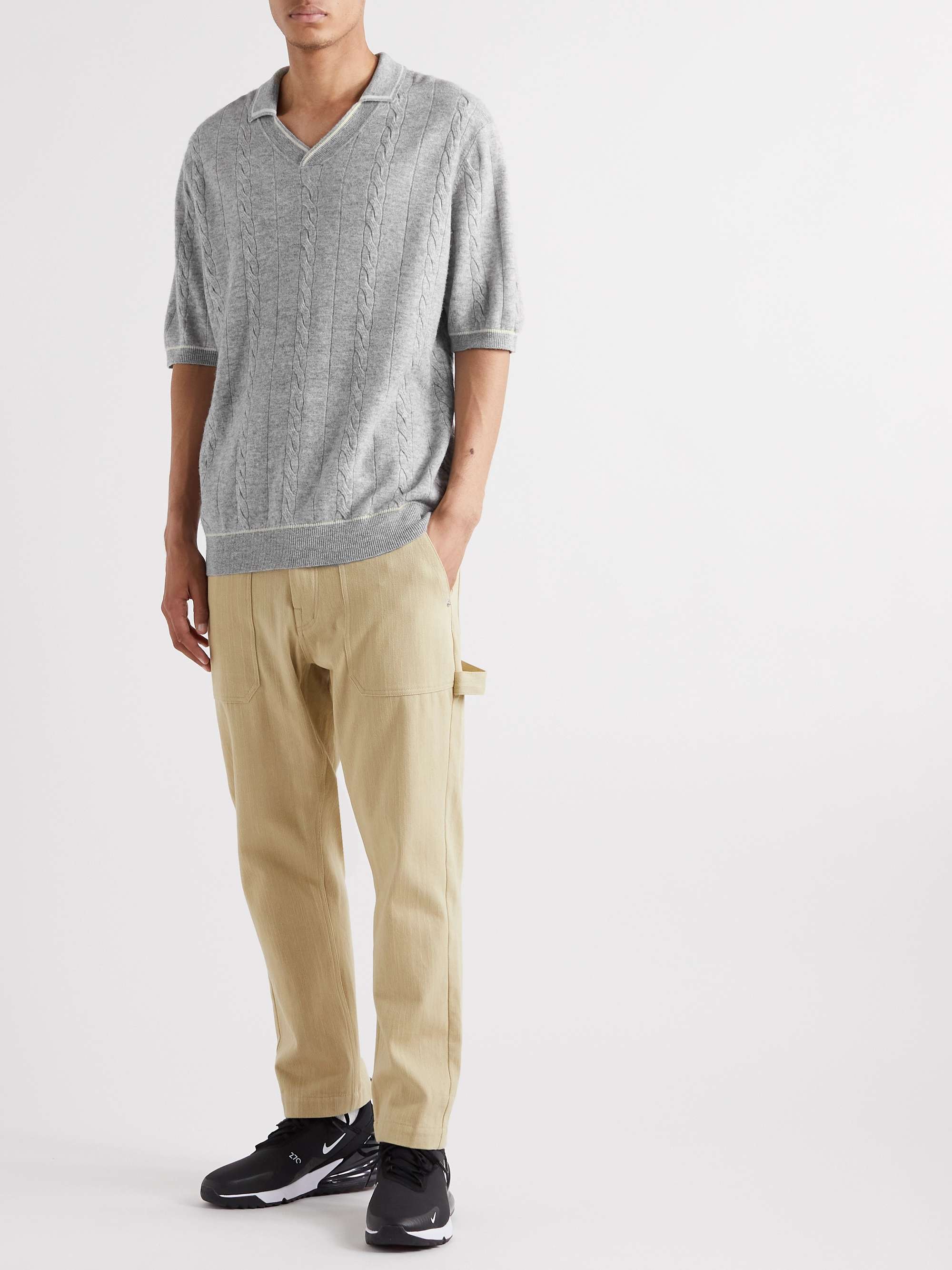 MALBON GOLF Clubhouse Logo-Embroidered Cable-Knit Wool and Cashmere-Blend Golf Polo Shirt