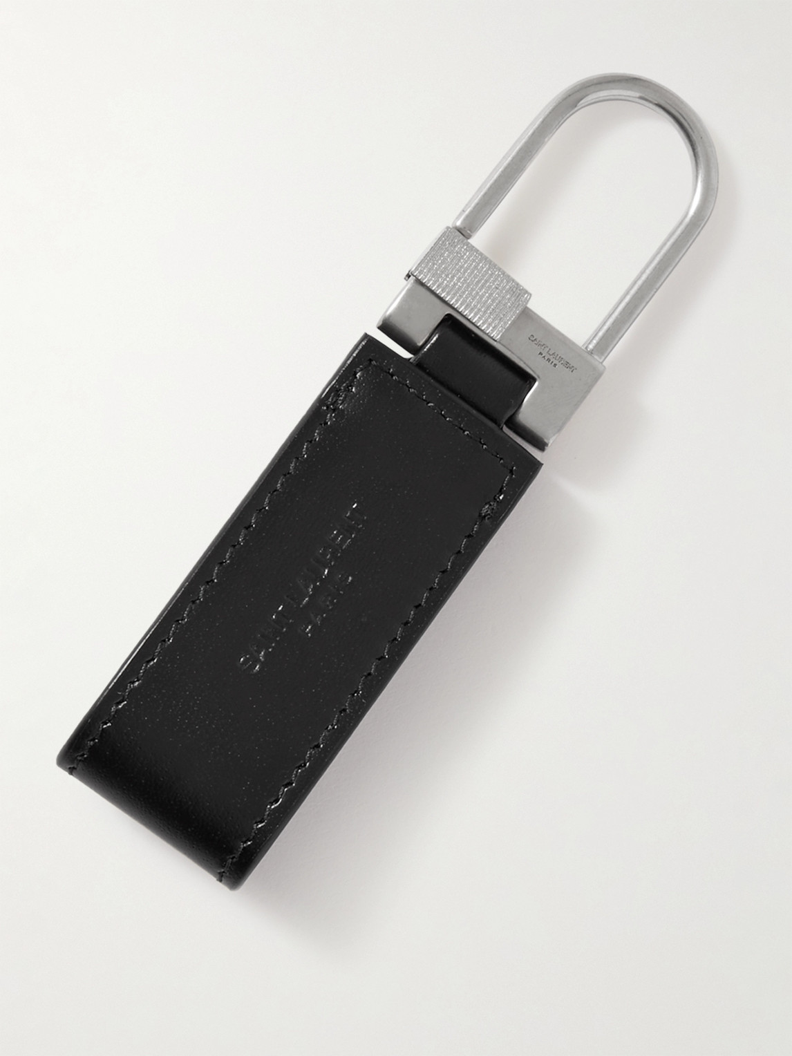 Saint Laurent Logo-detailed Silver-tone And Leather Key Fob In Black