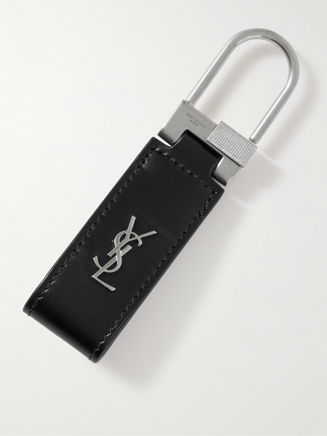 Saint Laurent Logo-Detailed Silver-Tone and Leather Key Fob - Men