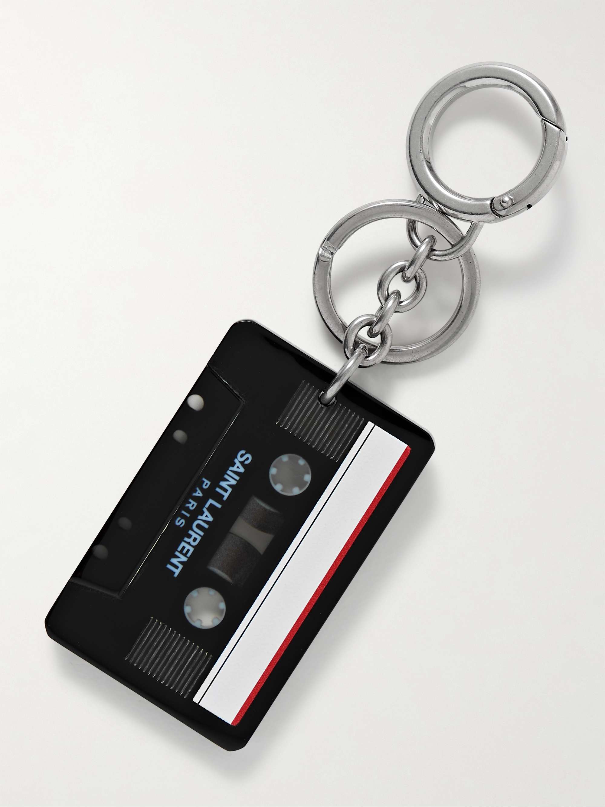 SAINT LAURENT Cassette Tape Silver-Tone and Resin Key Fob