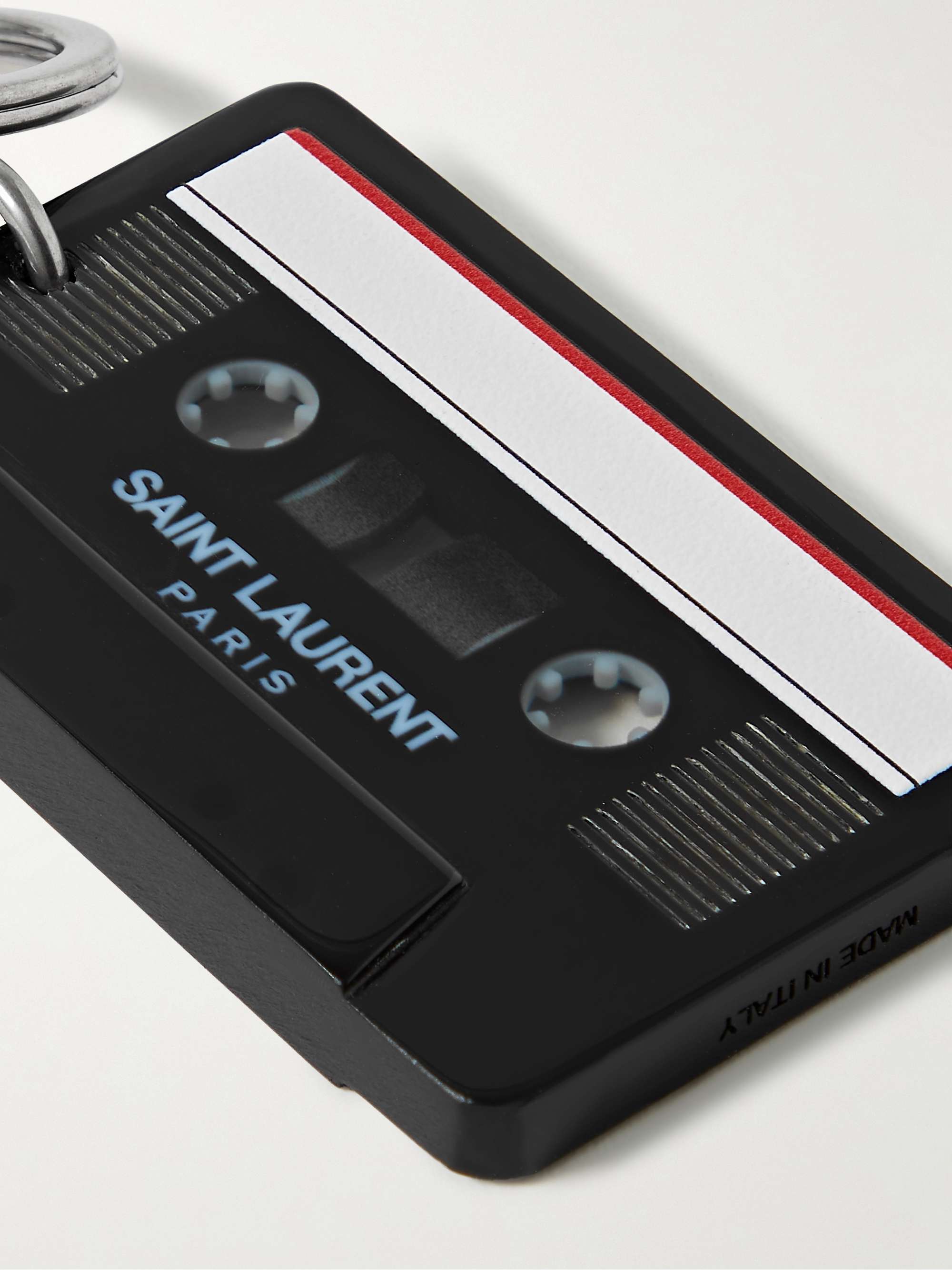 SAINT LAURENT Cassette Tape Silver-Tone and Resin Key Fob
