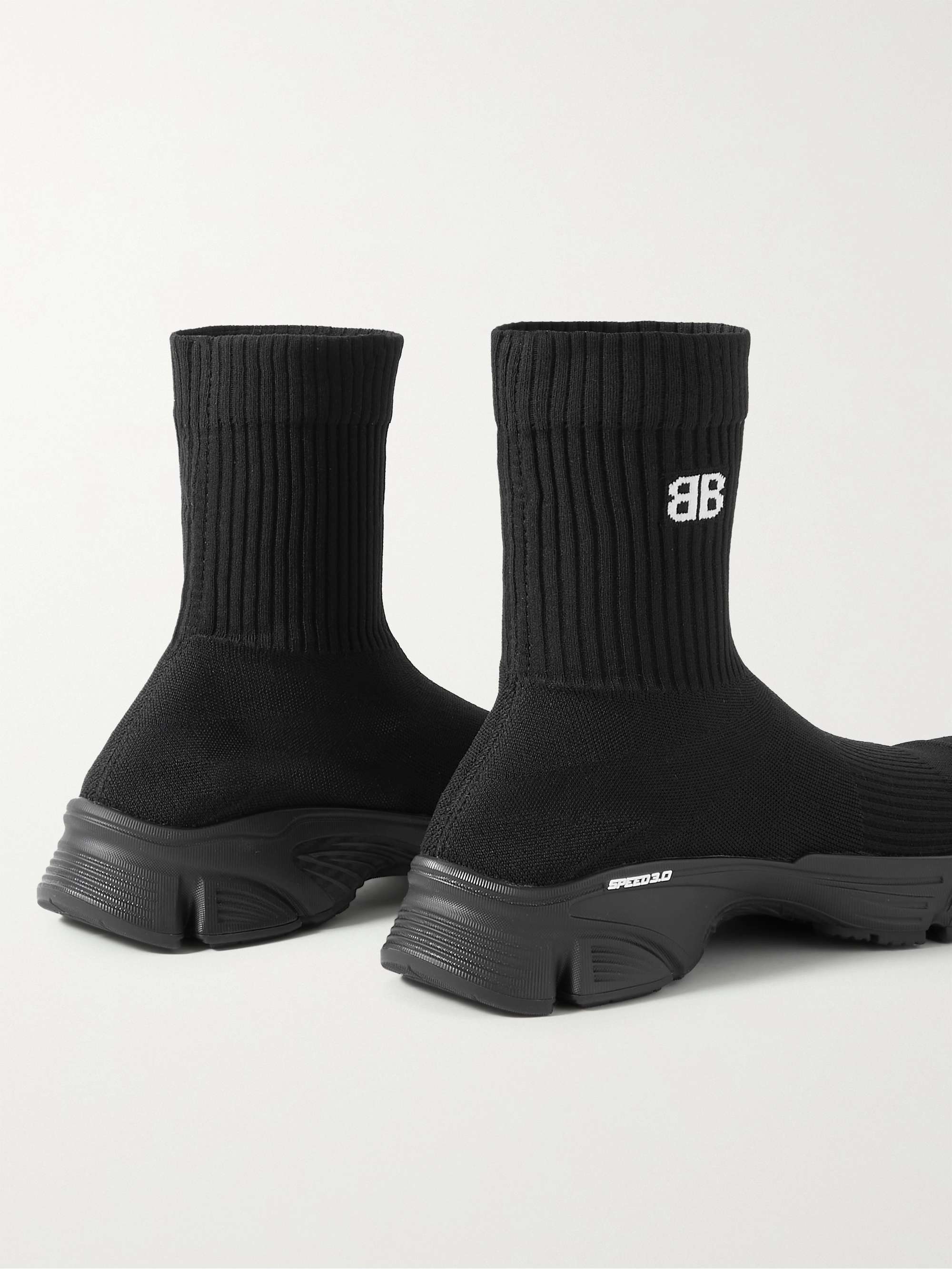 BALENCIAGA Speed 3.0 Logo-Jacquard Stretch-Knit Slip-On Sneakers