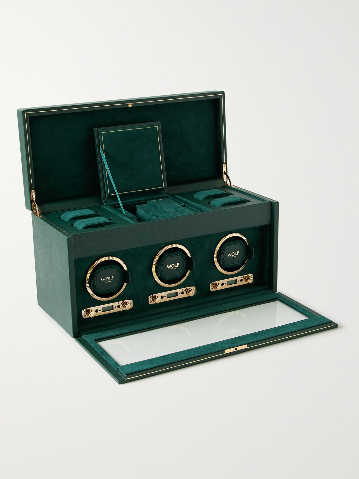 Shop Wolf Pebble-grain Vegan Leather Triple Watch Winder In Green