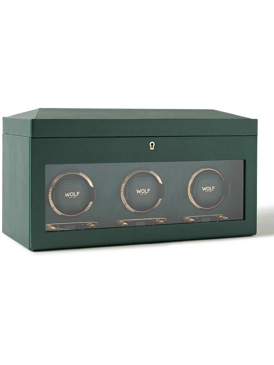 Shop Wolf Pebble-grain Vegan Leather Triple Watch Winder In Green