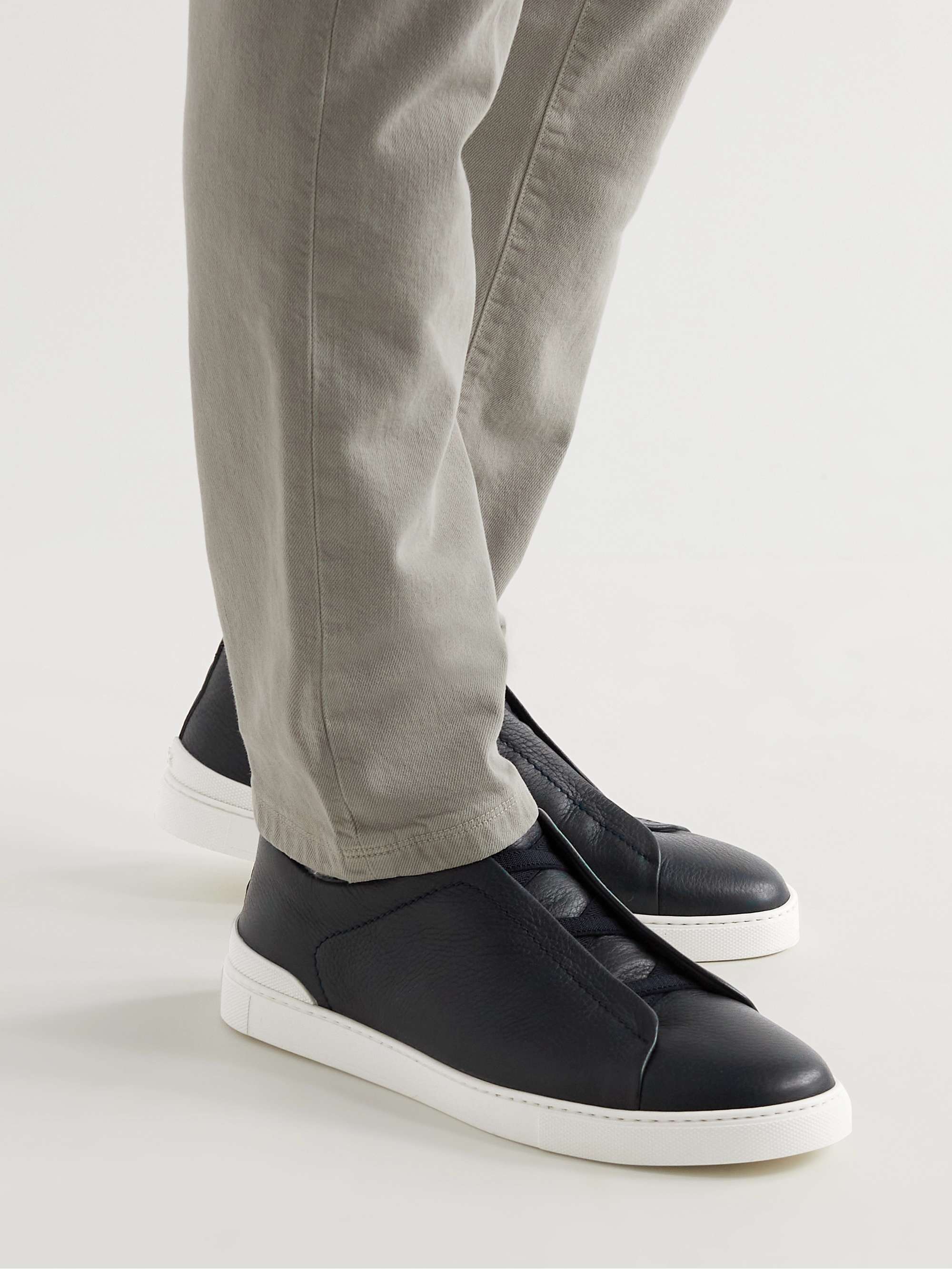 ZEGNA Full-Grain Leather Slip-On Sneakers