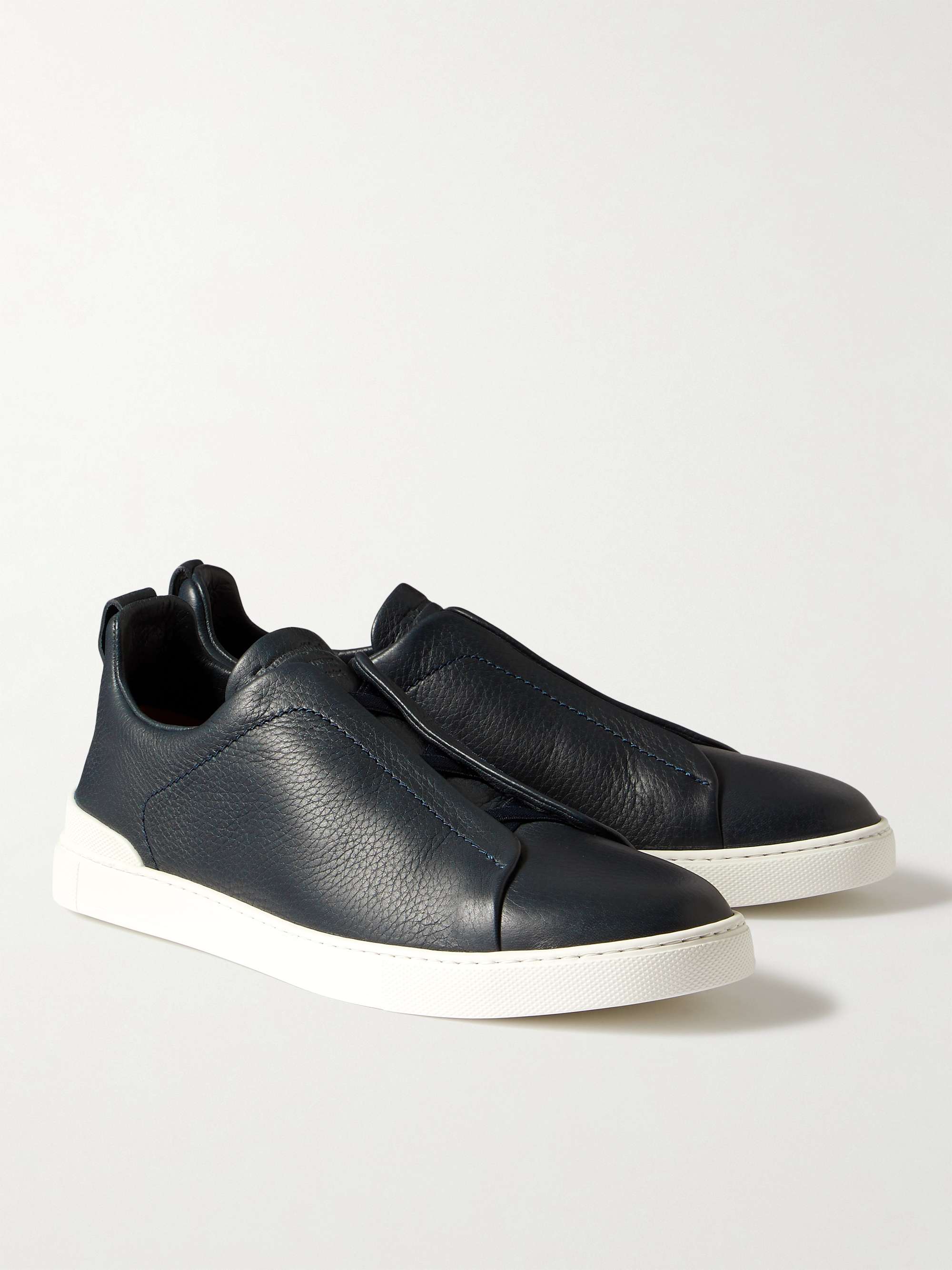 ZEGNA Full-Grain Leather Slip-On Sneakers