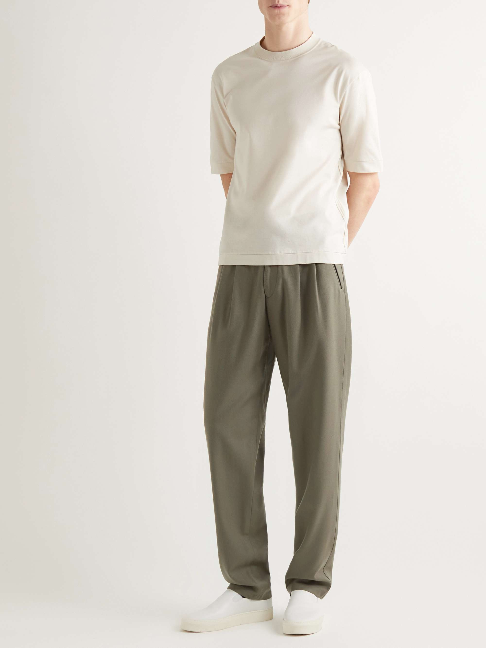 GIORGIO ARMANI Straight-Leg Pleated Wool-Flannel Trousers