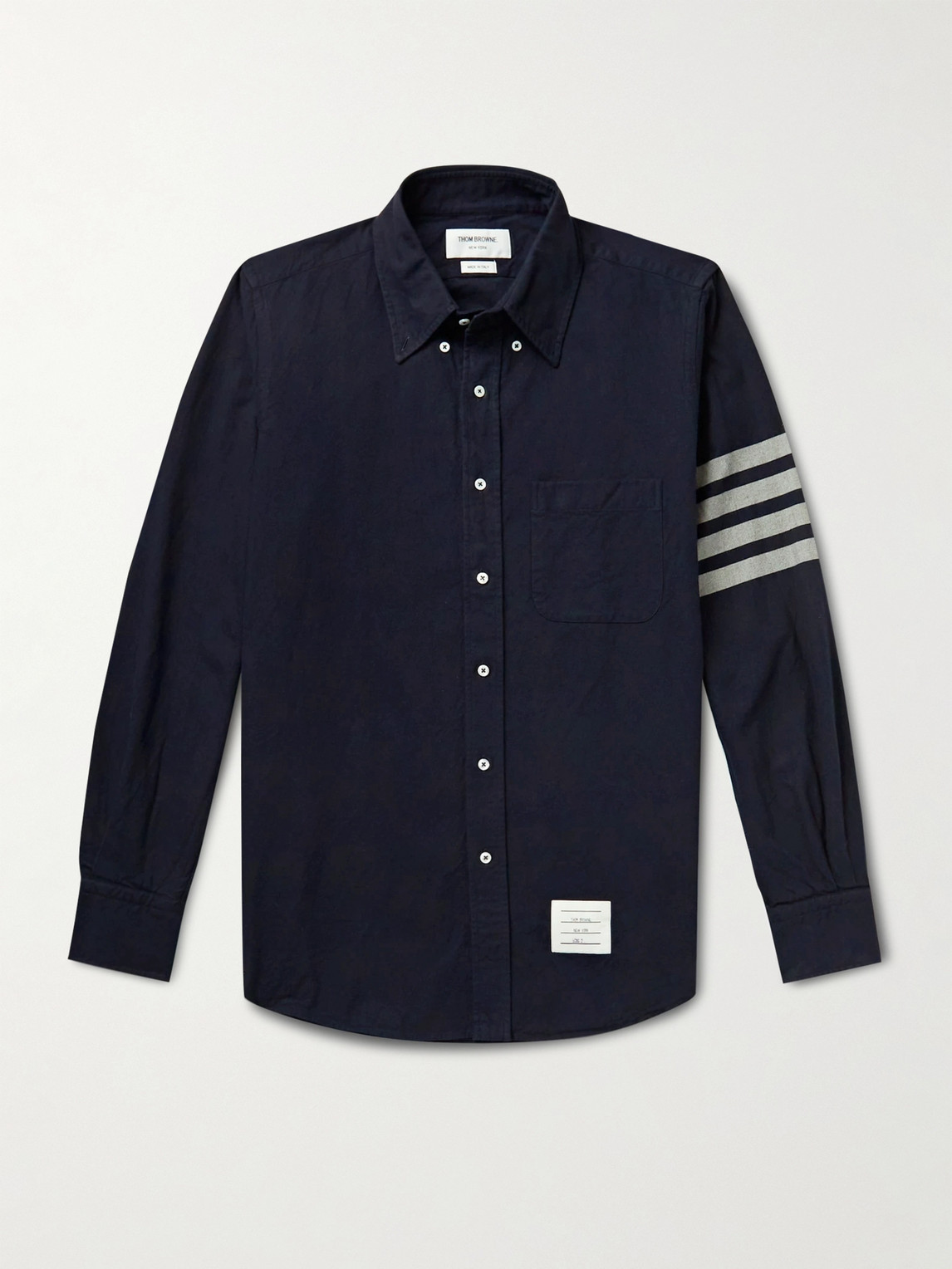 Thom Browne Button-Down Collar Striped Cotton-Flannel Shirt - Men