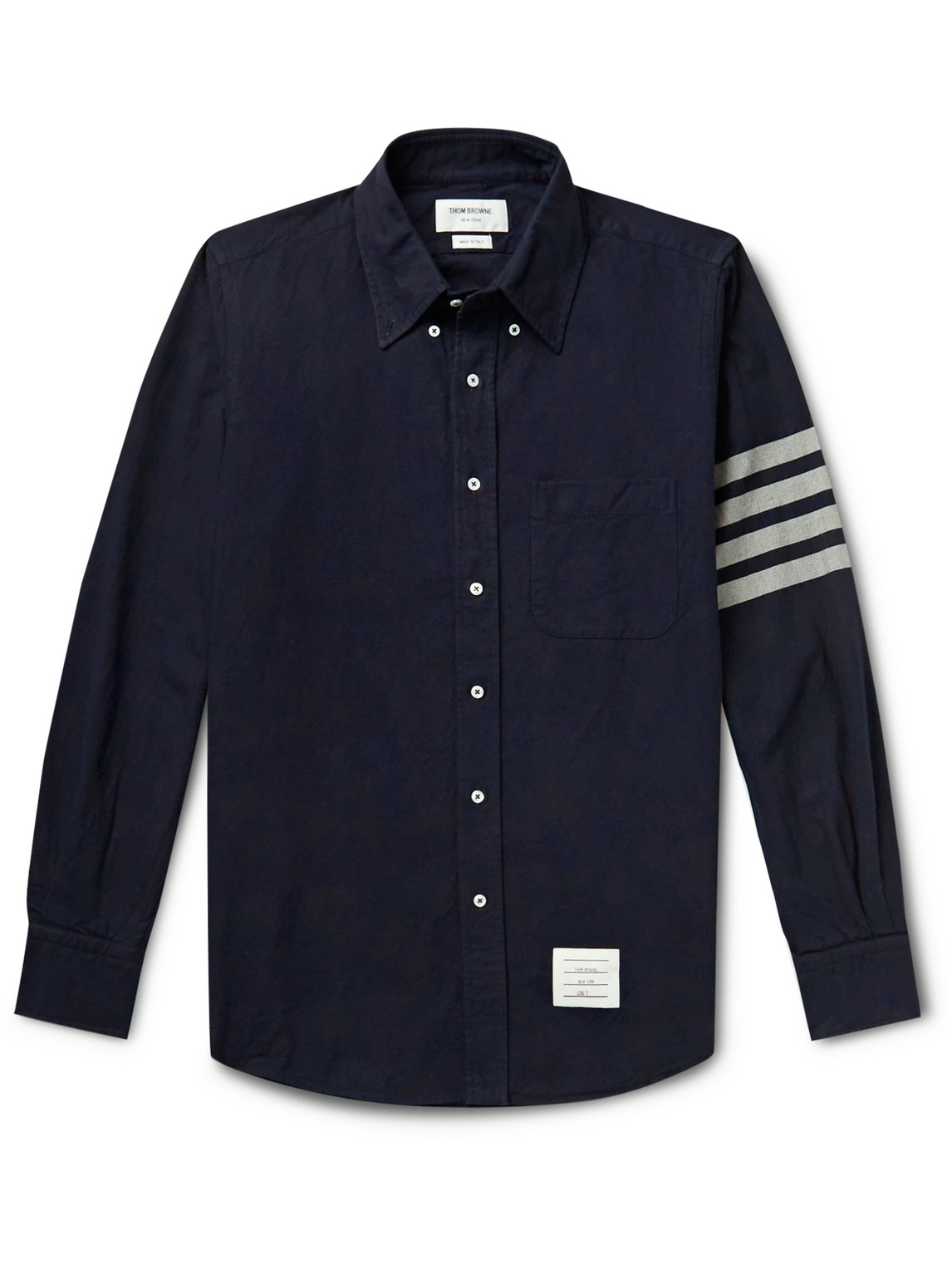 Thom Browne - Button-Down Collar Striped Cotton-Flannel Shirt - Men - Blue - 3