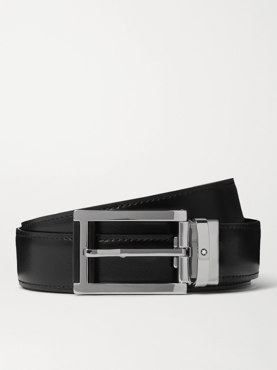 Montblanc 3cm Reversible Smooth And Textured-leather Belt In Black