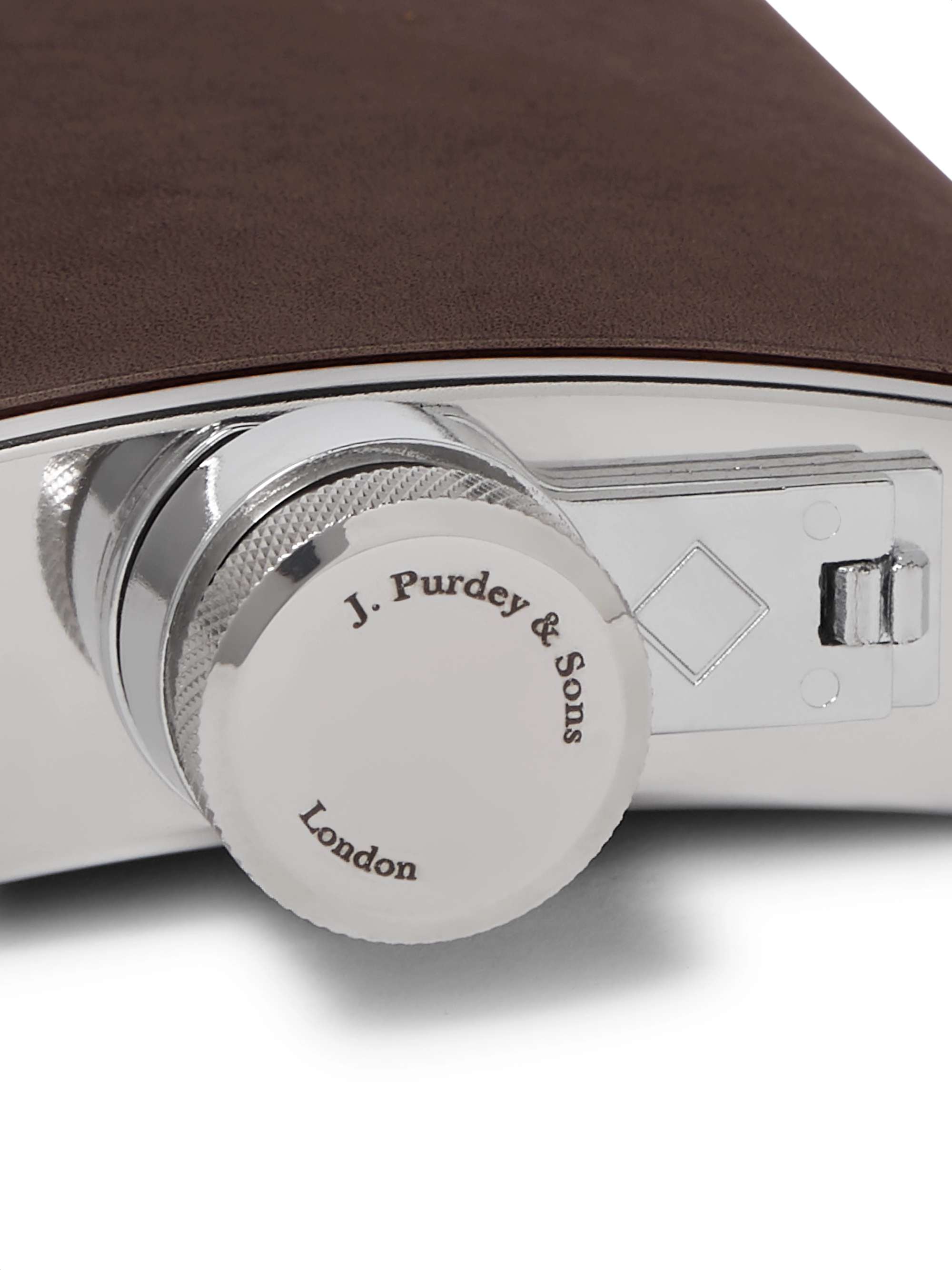 PURDEY Leather and Stainless Steel Flask