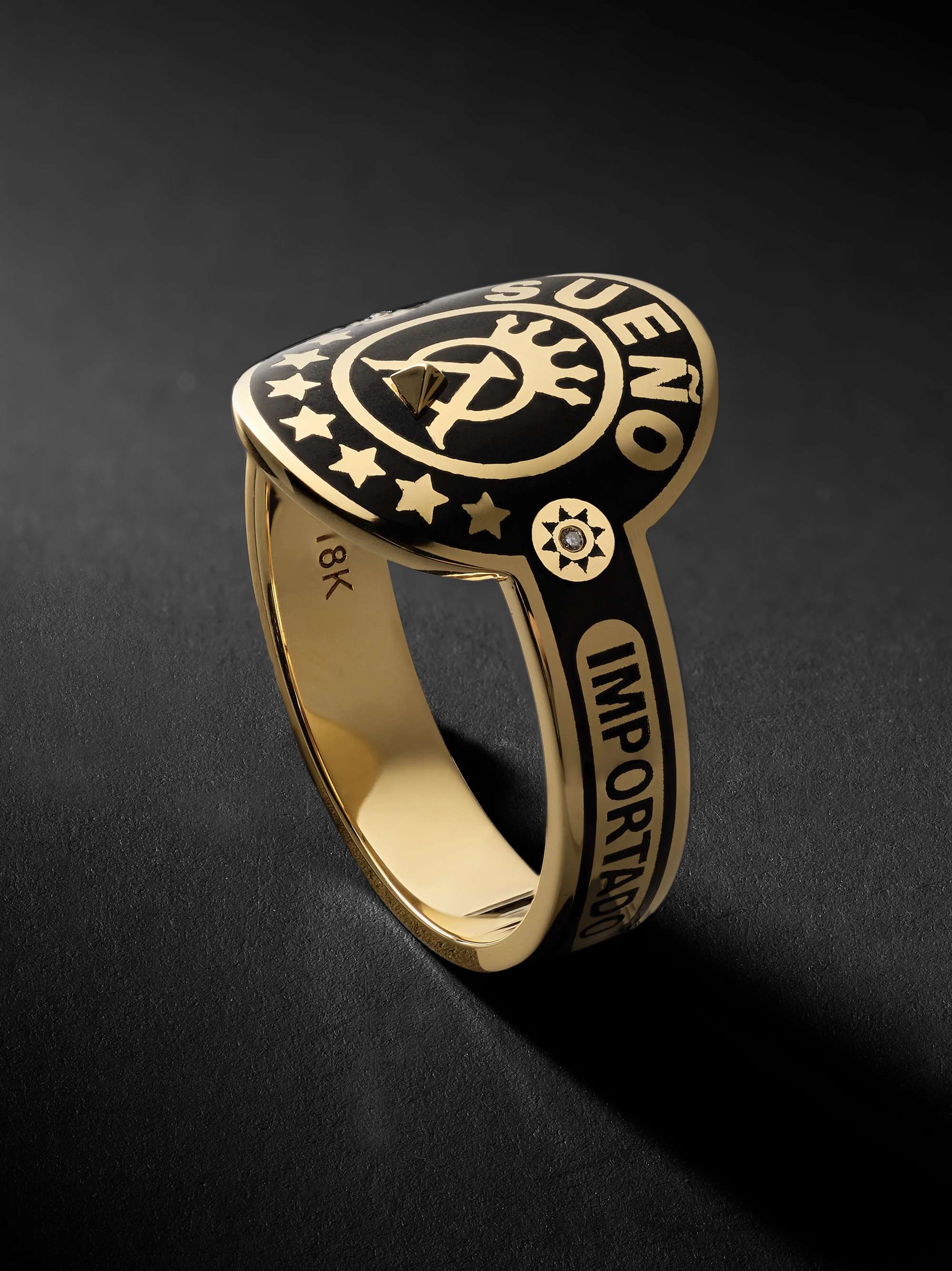 FOUNDRAE Dream 18-Karat Gold, Enamel and Diamond Signet Ring