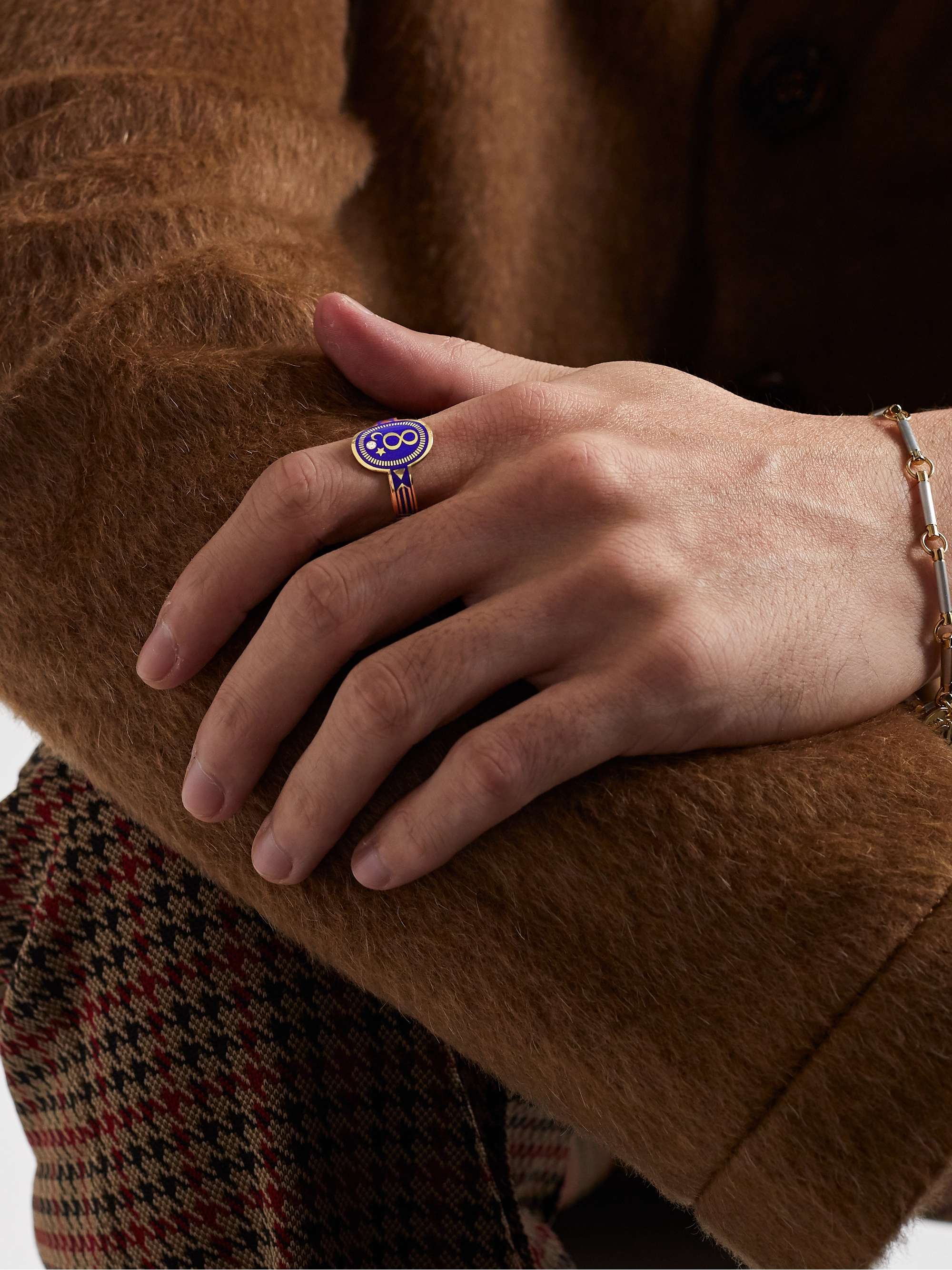 FOUNDRAE Karma 18-Karat Gold, Enamel and Diamond Signet Ring