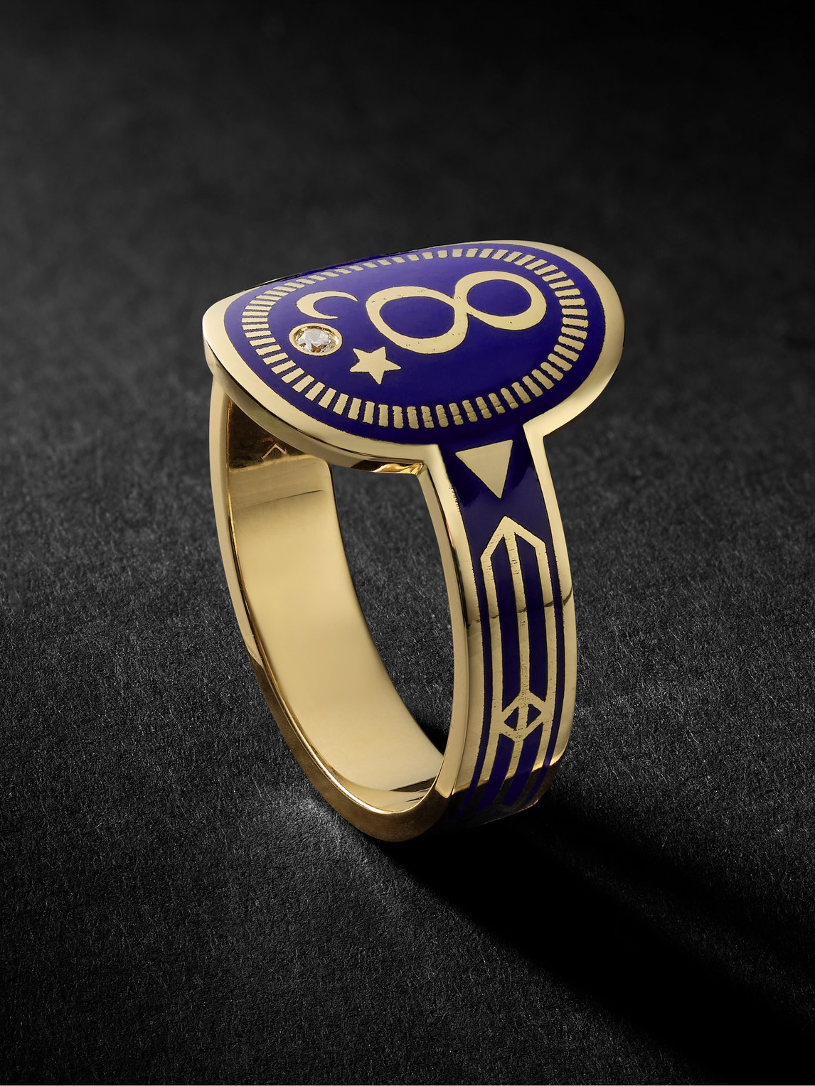 Foundrae Karma 18-karat Gold, Enamel And Diamond Signet Ring In Blue