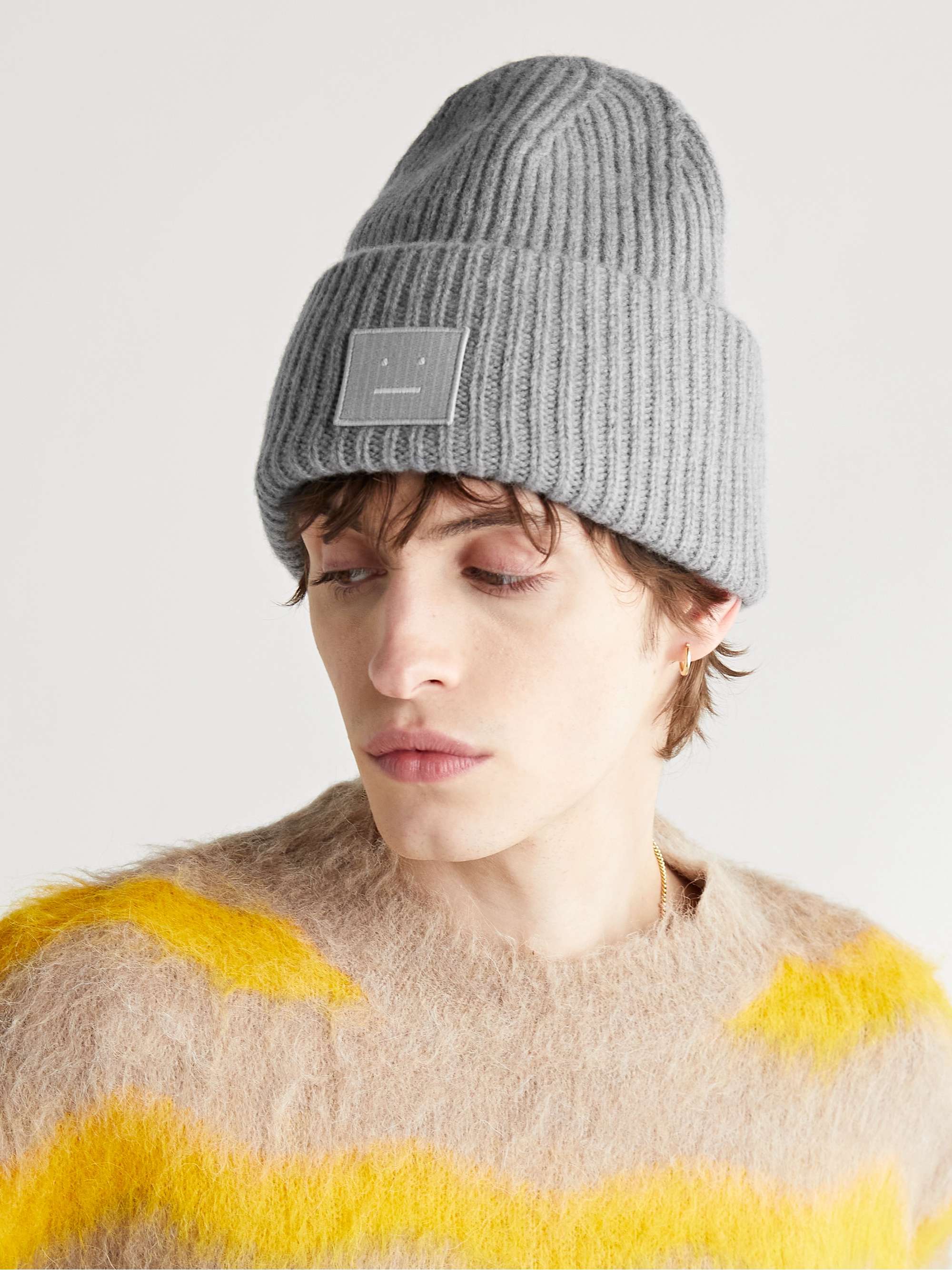 ACNE STUDIOS Logo-Appliquéd Ribbed Wool Beanie