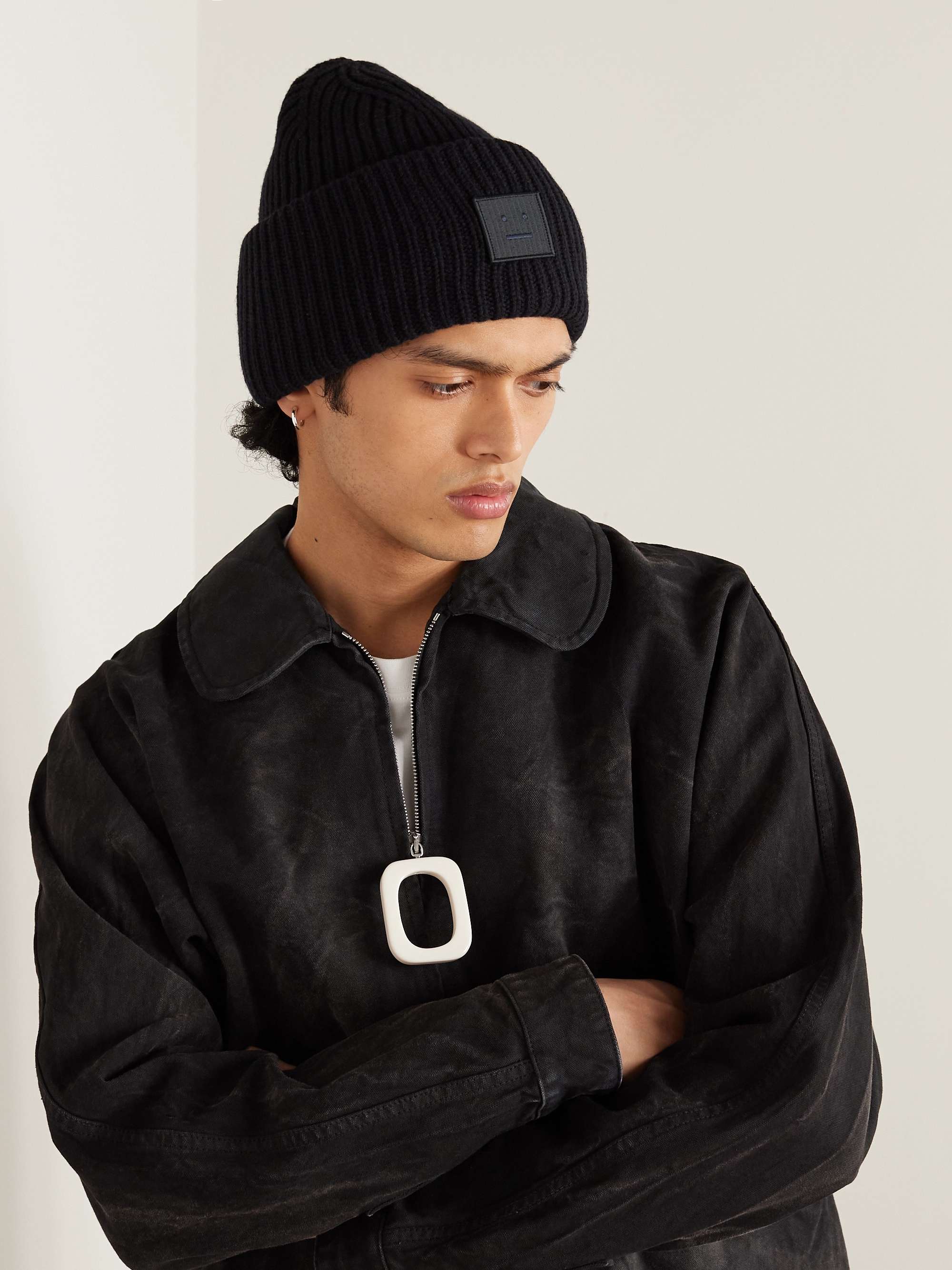 ACNE STUDIOS Logo-Appliquéd Ribbed Wool Beanie for Men | MR PORTER