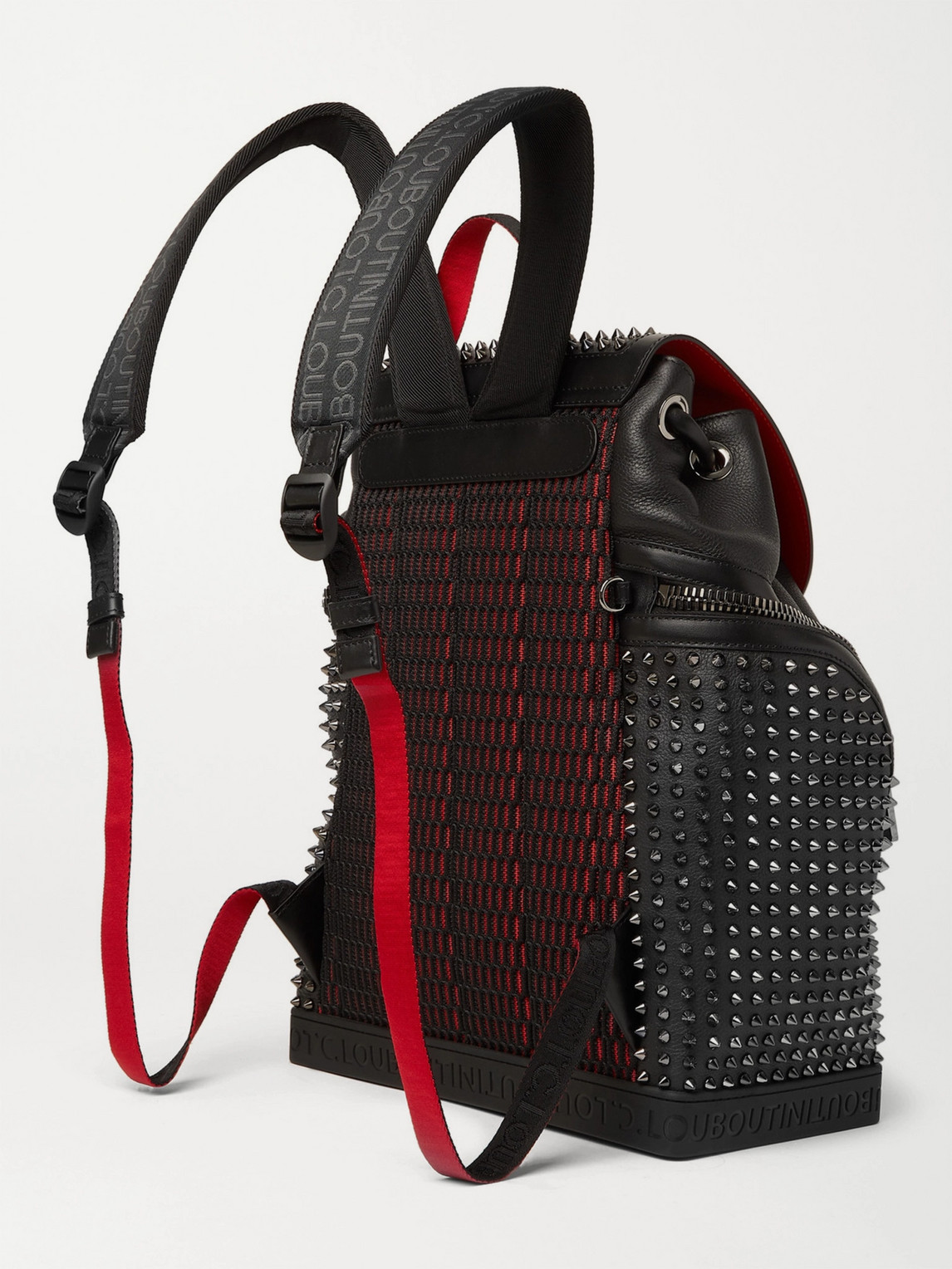Shop Christian Louboutin Explorafunk Spiked Rubber-trimmed Full-grain Leather Backpack In Black