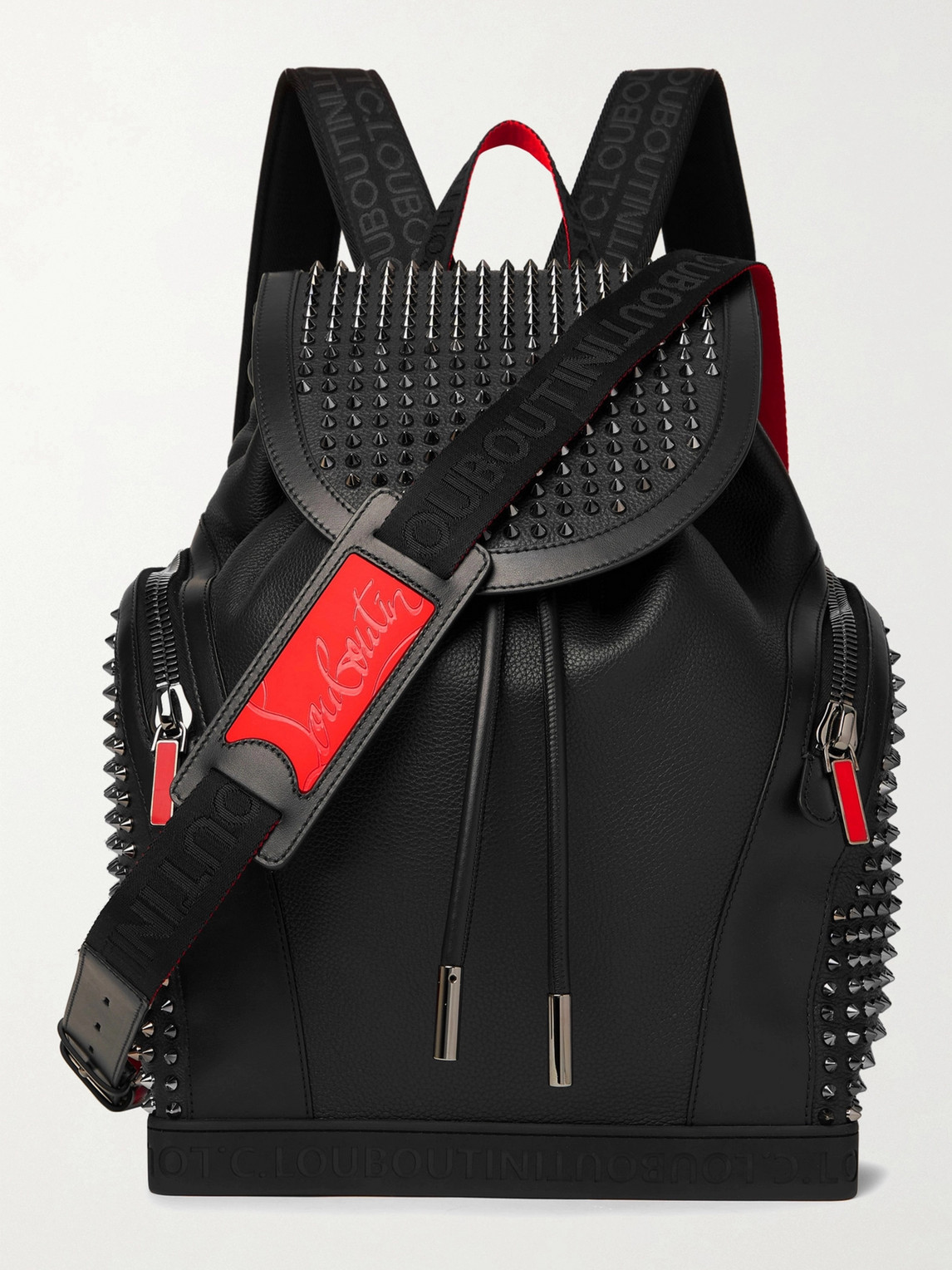 Christian Louboutin Explorafunk Spiked Rubber-trimmed Full-grain Leather Backpack In Black