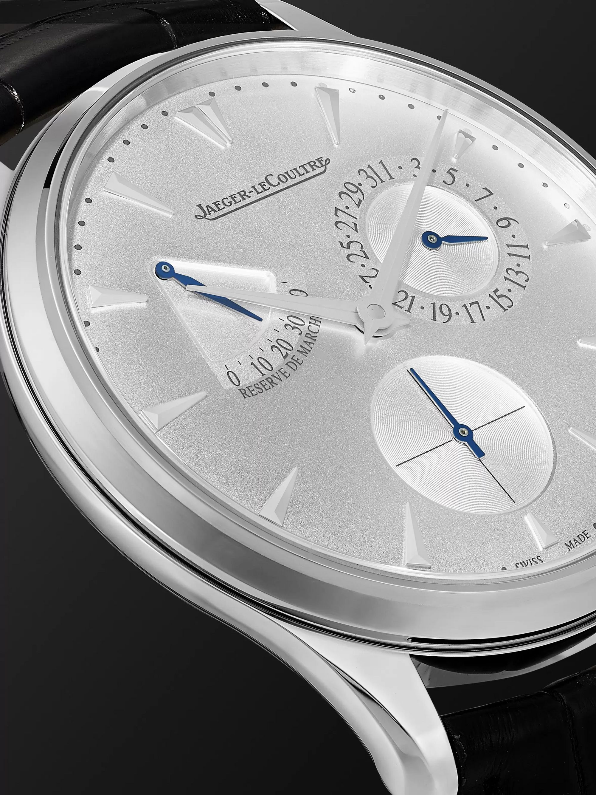 JAEGER LECOULTRE Master Ultra Thin Réserve De Marche Automatic 39mm Stainless Steel and Alligator Watch, Ref No. Q1378420