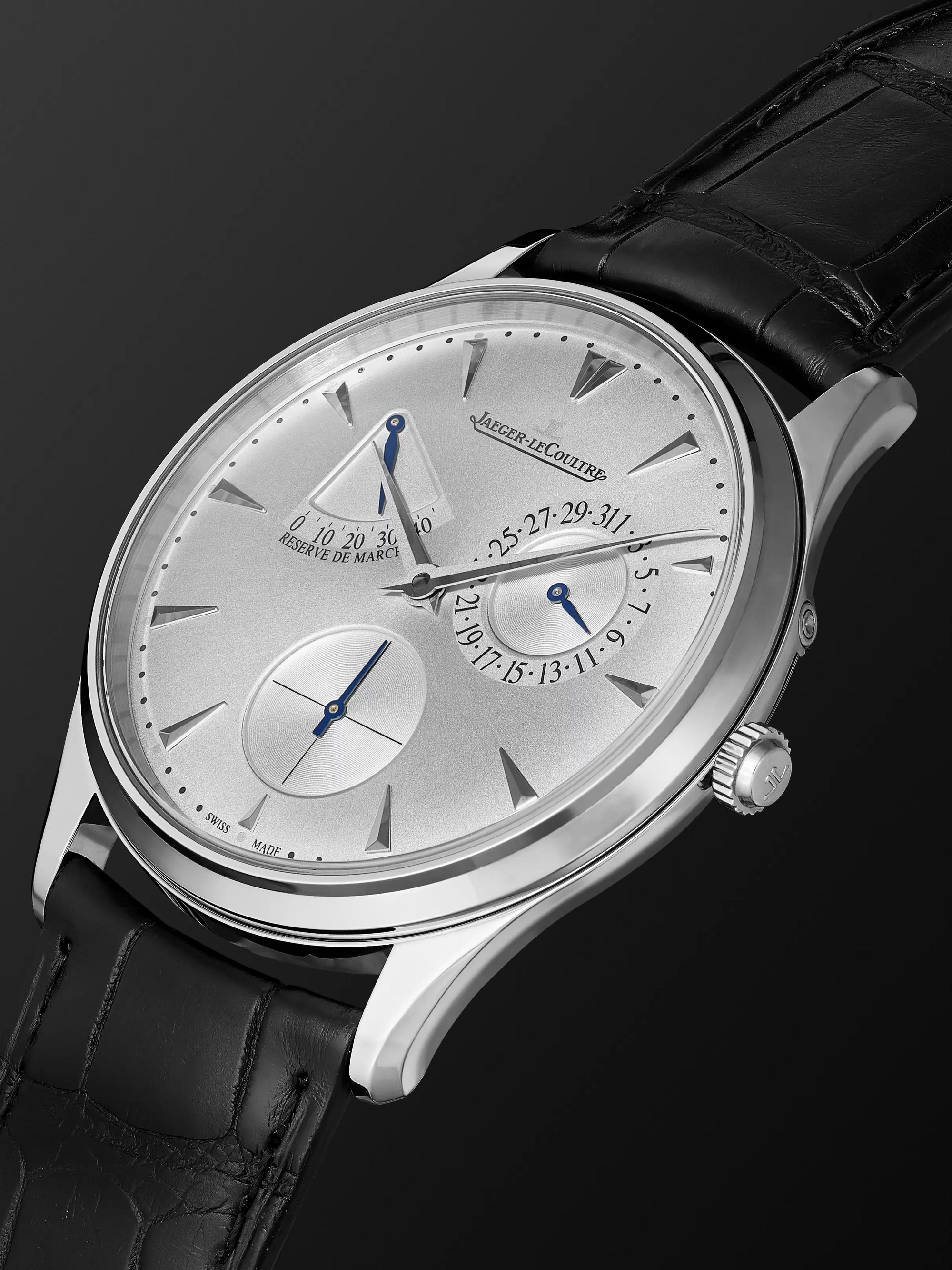 JAEGER LECOULTRE Master Ultra Thin Réserve De Marche Automatic 39mm Stainless Steel and Alligator Watch, Ref No. Q1378420