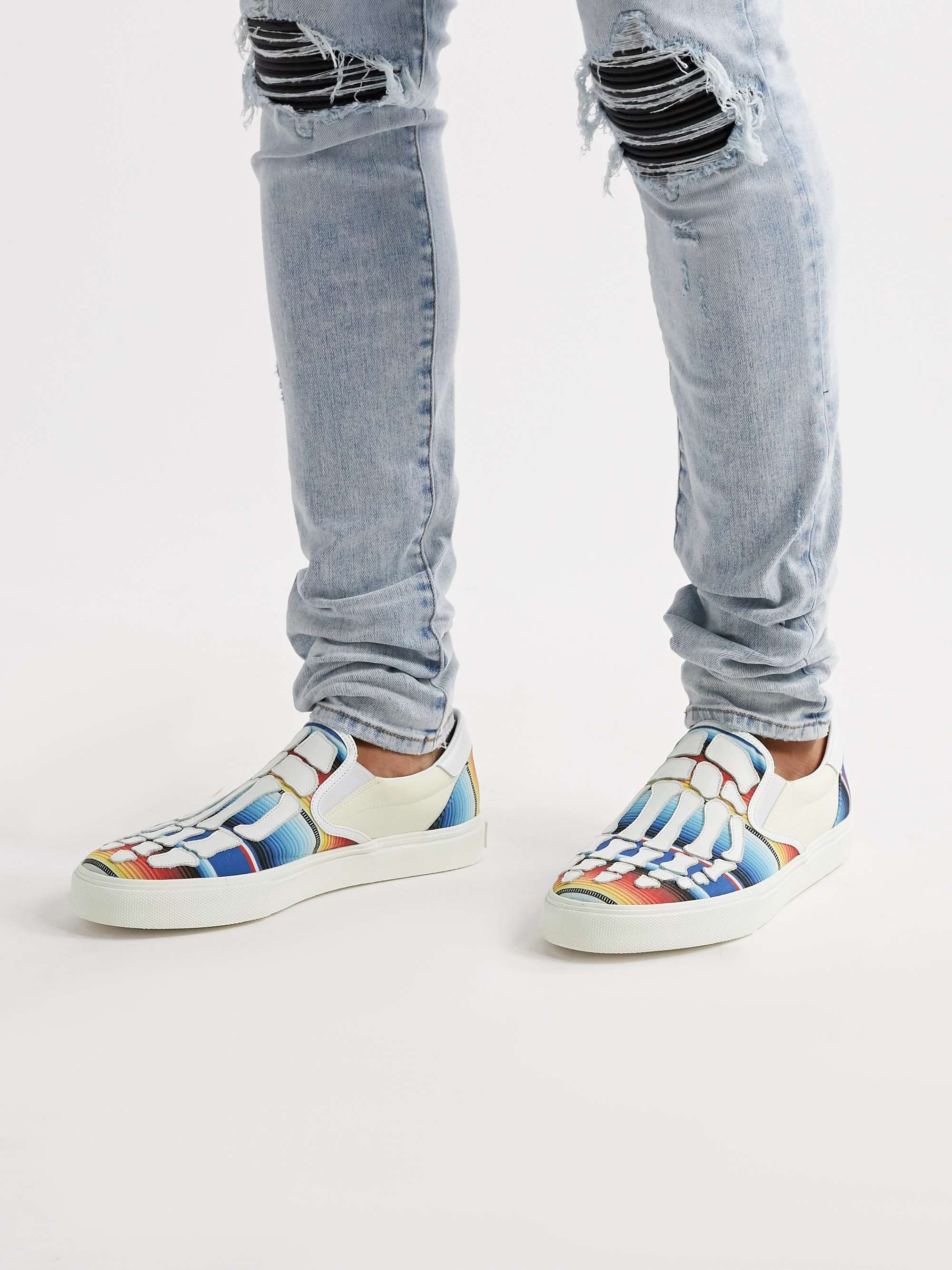AMIRI Baja Skel-Toe Canvas and Leather Slip-On Sneakers