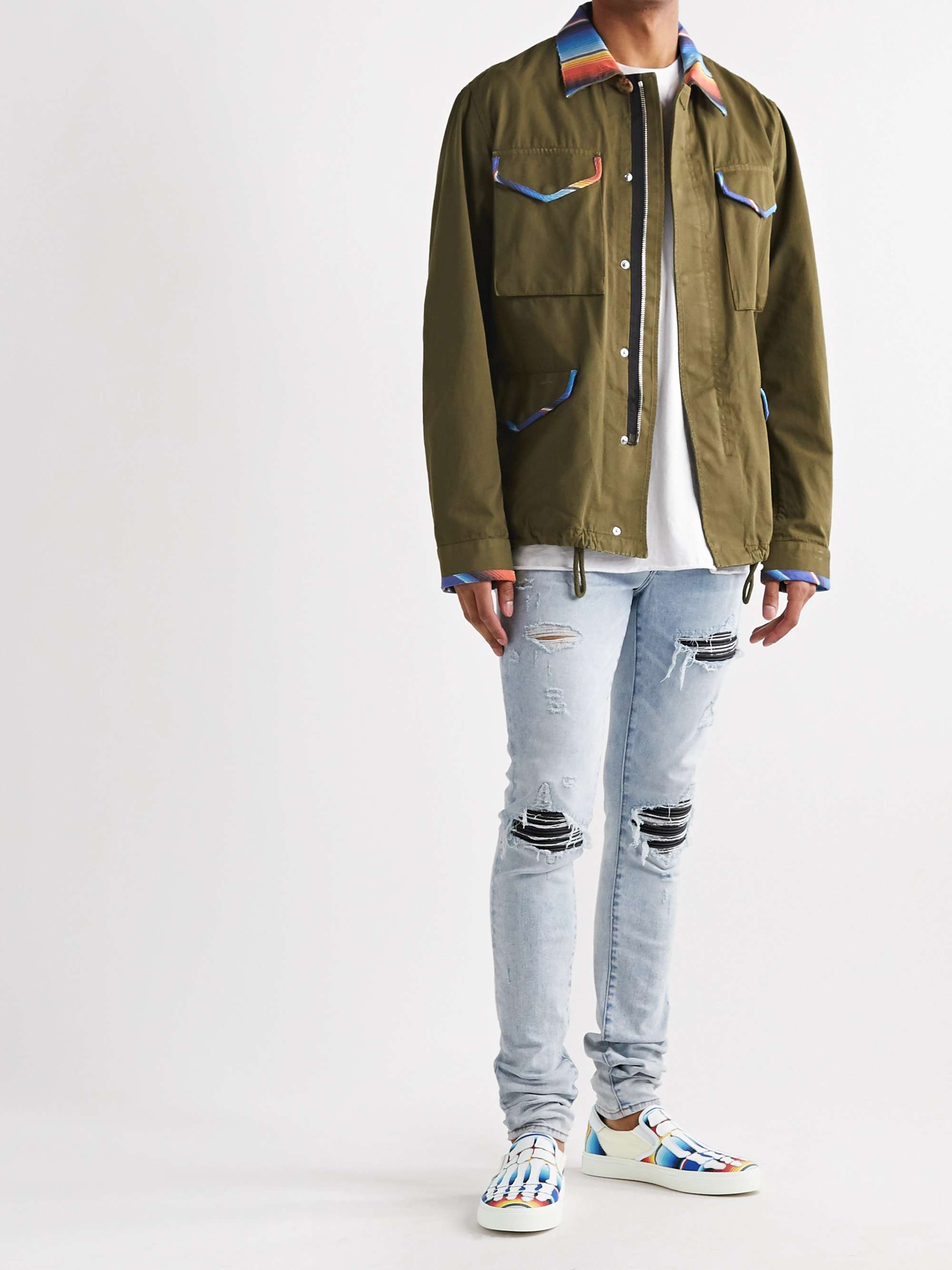 AMIRI Baja Skel-Toe Canvas and Leather Slip-On Sneakers
