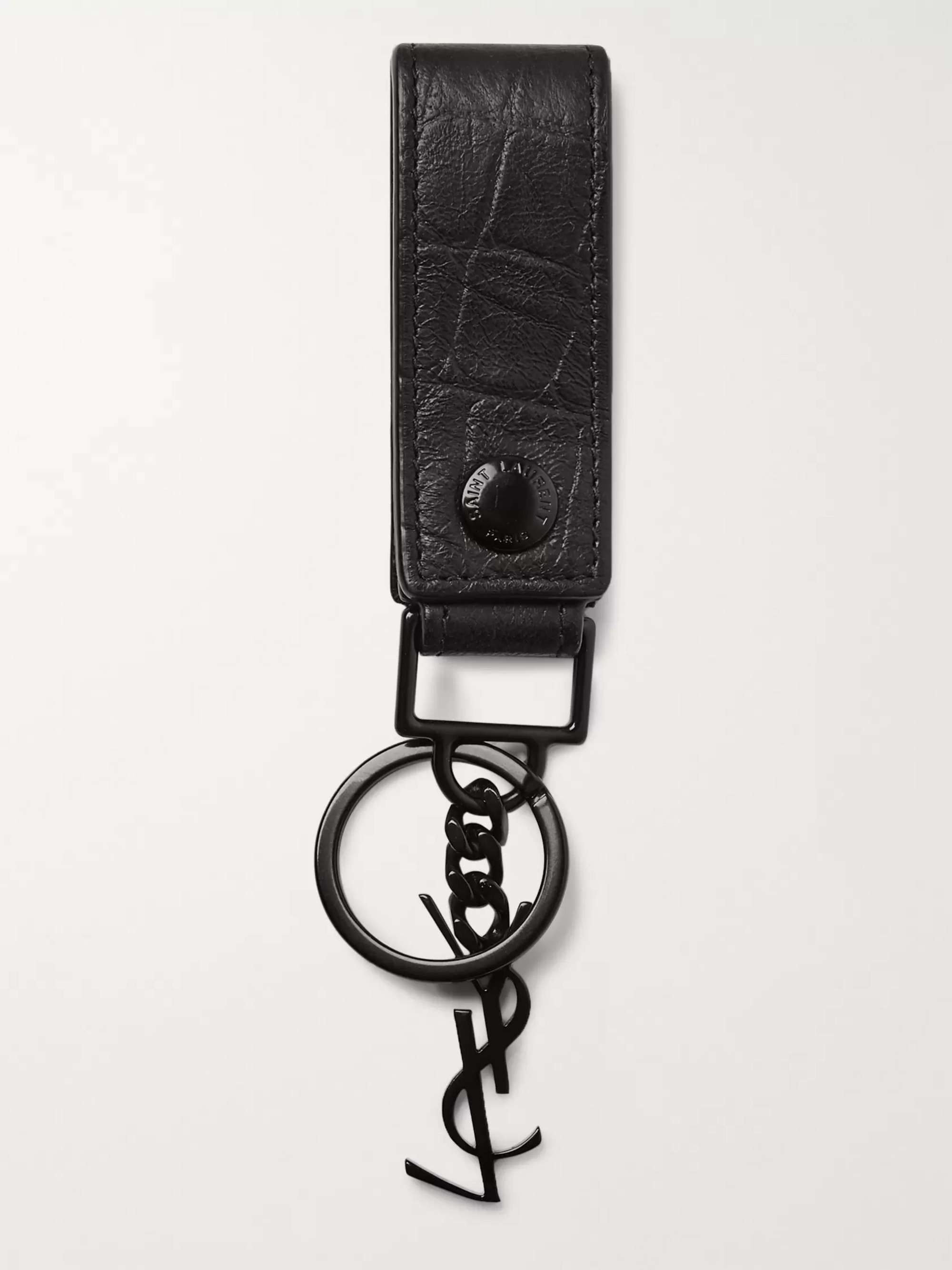 Logo Leather Keychain in Black - Saint Laurent