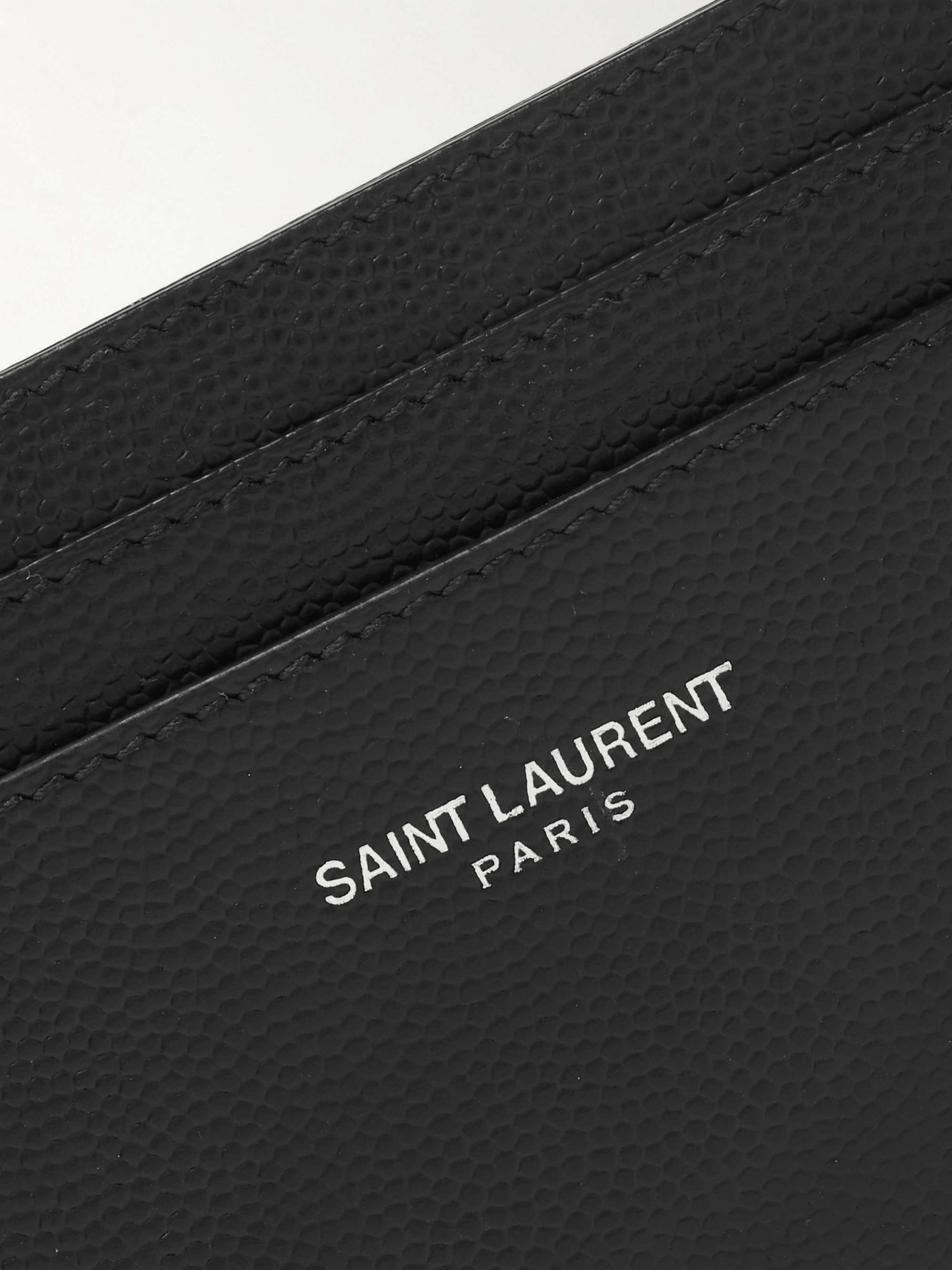 SAINT LAURENT Branded pebbled leather card holder