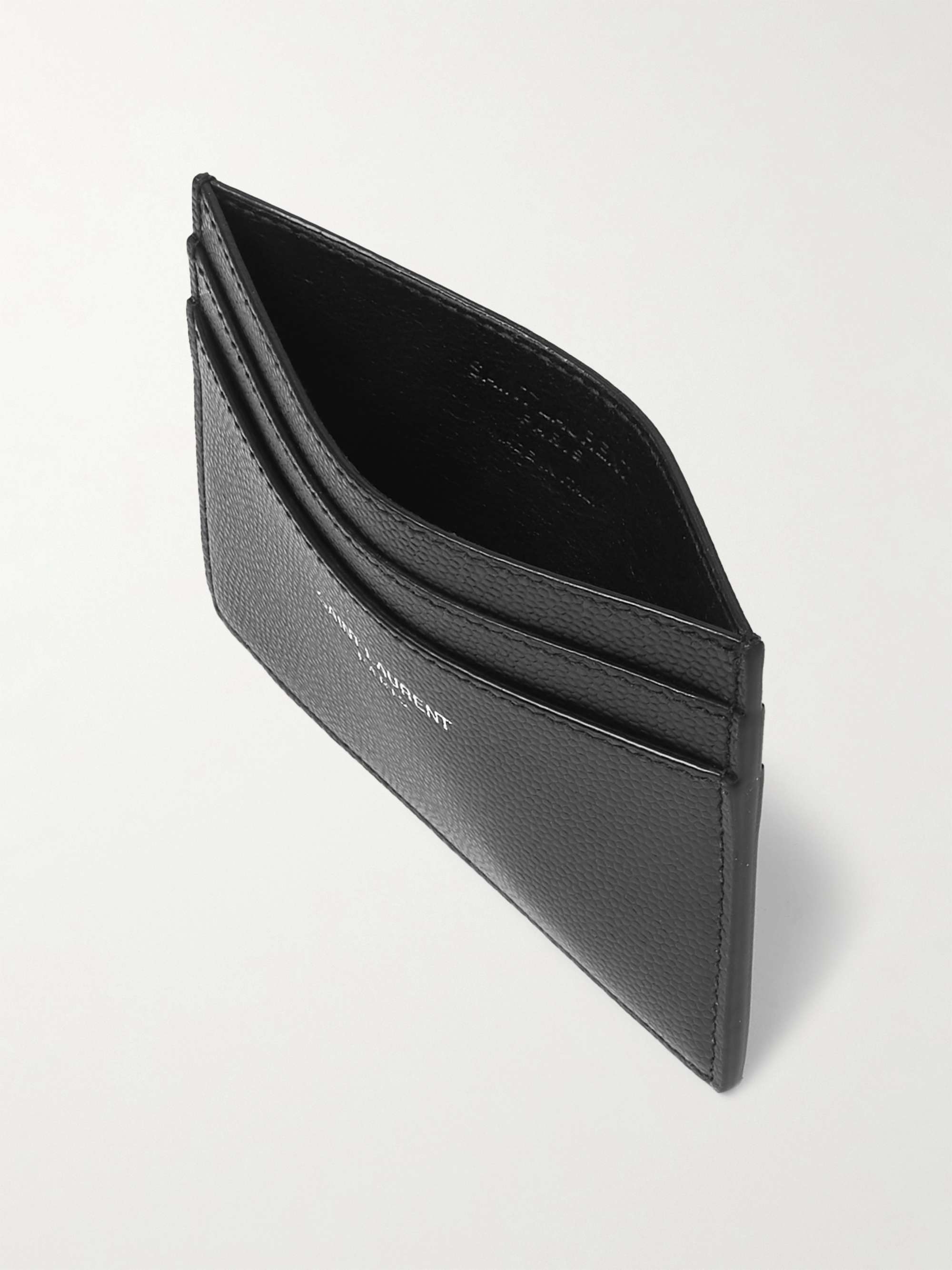 SAINT LAURENT Branded pebbled leather card holder