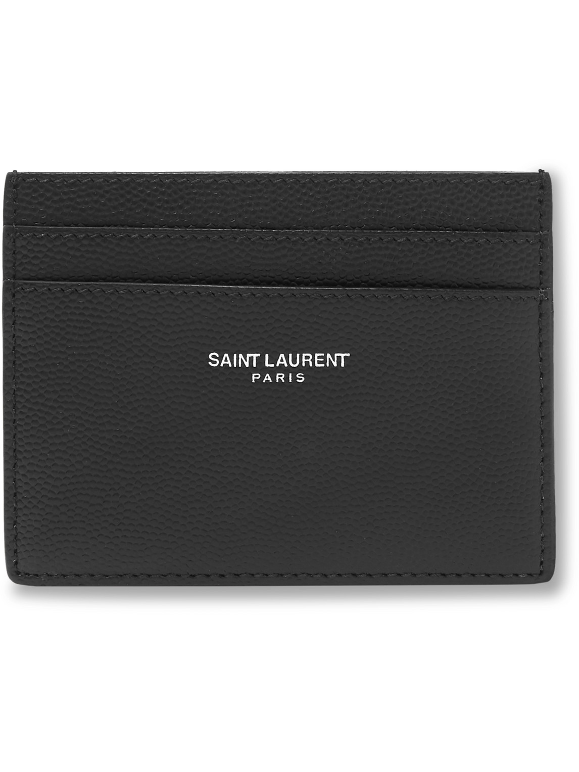 Saint Laurent Logo-print Pebble-grain Leather Cardholder In Black