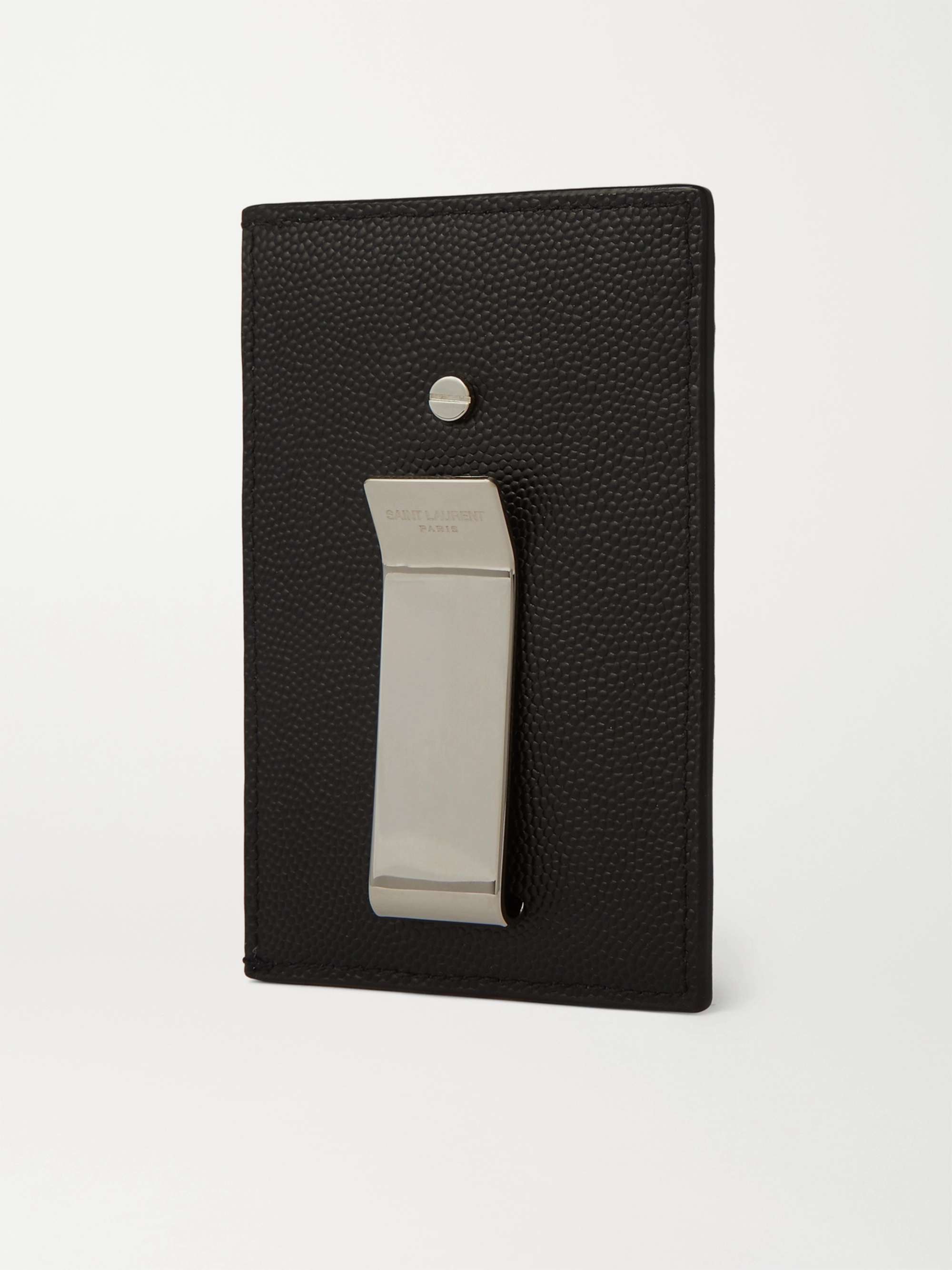 SAINT LAURENT Pebble-Grain Leather Cardholder with Money Clip