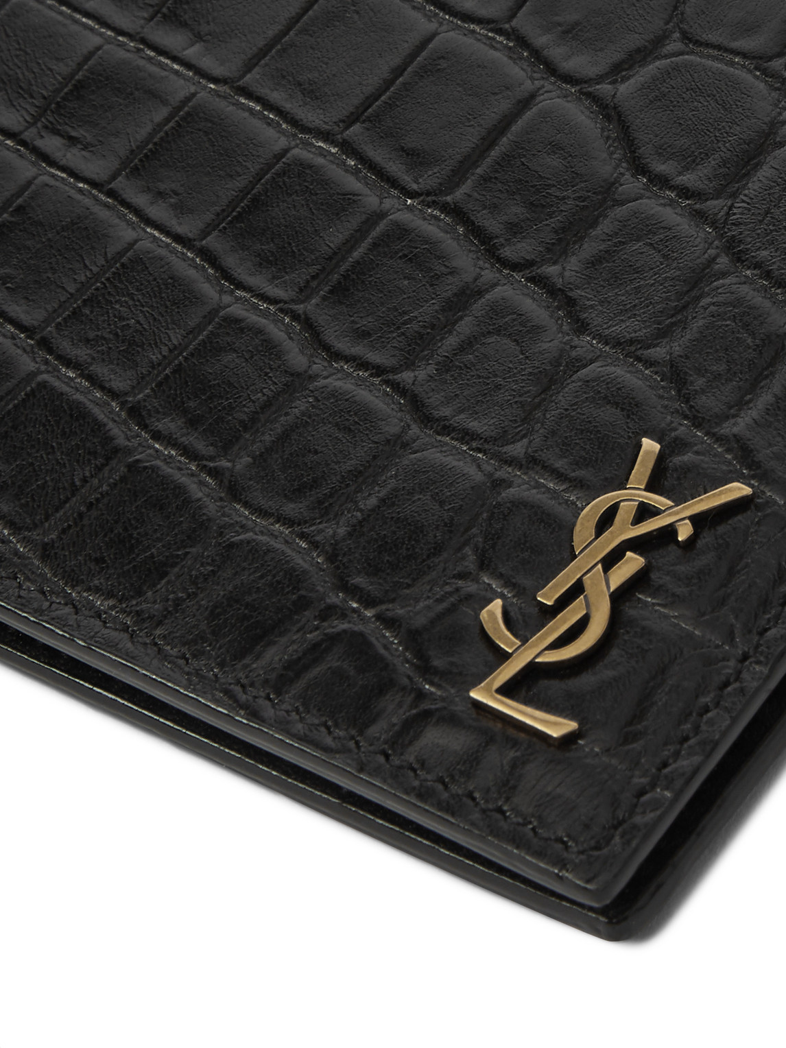 Saint Laurent Logo-appliquéd Croc-effect Leather Billfold Wallet With Money Clip In Black