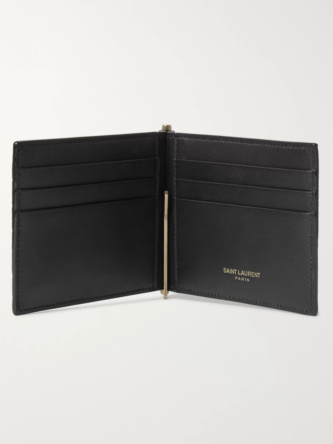 Saint Laurent Logo-appliquéd Croc-effect Leather Billfold Wallet With Money Clip In Black